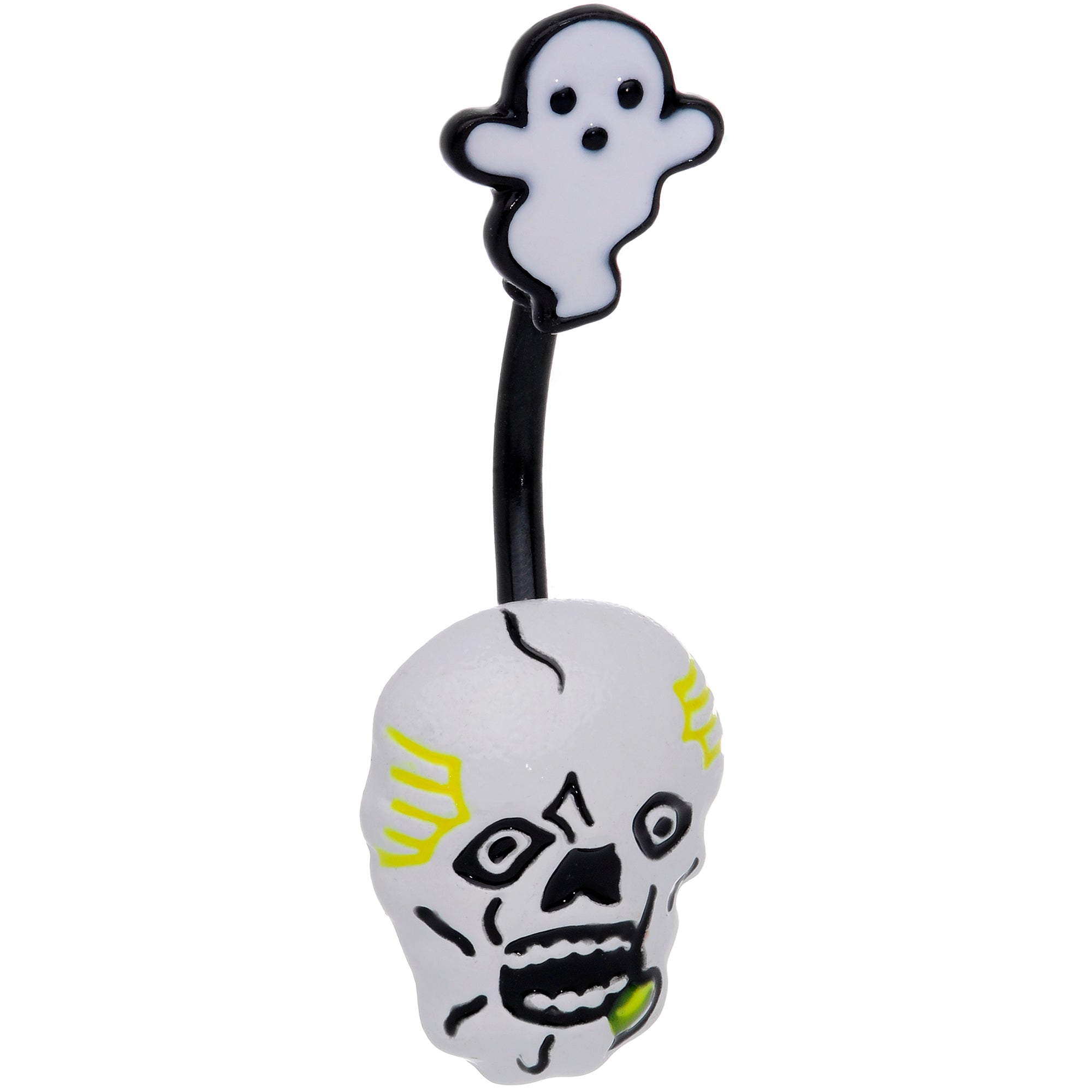 Black White Yellow Scary Skull Ghost Halloween Belly Ring