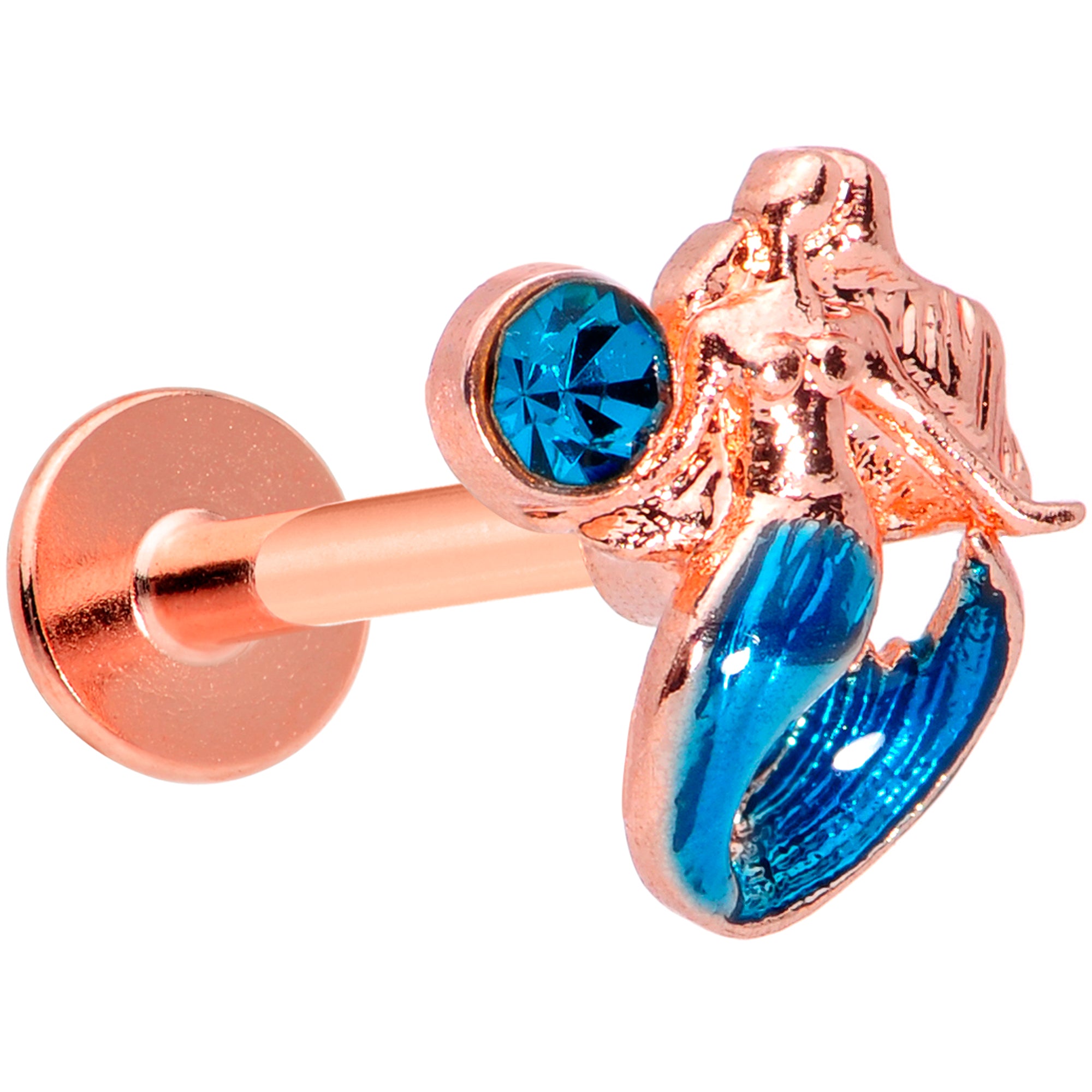 16 Gauge 5/16 Aqua Gem Rose Gold Tone Mermaid Labret Monroe Tragus