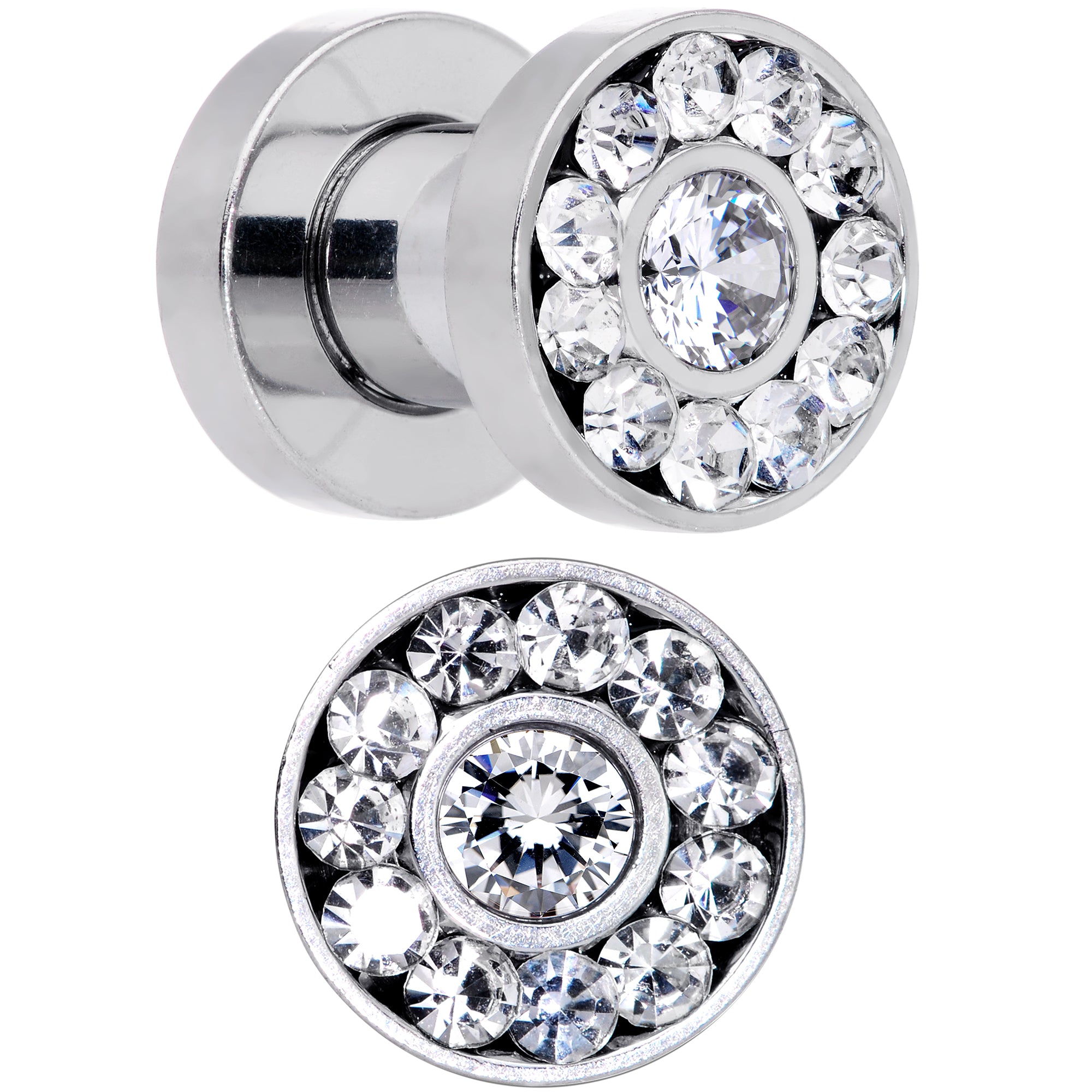 4 Gauge Clear Gem Concentric Circles Screw Fit Plug Set