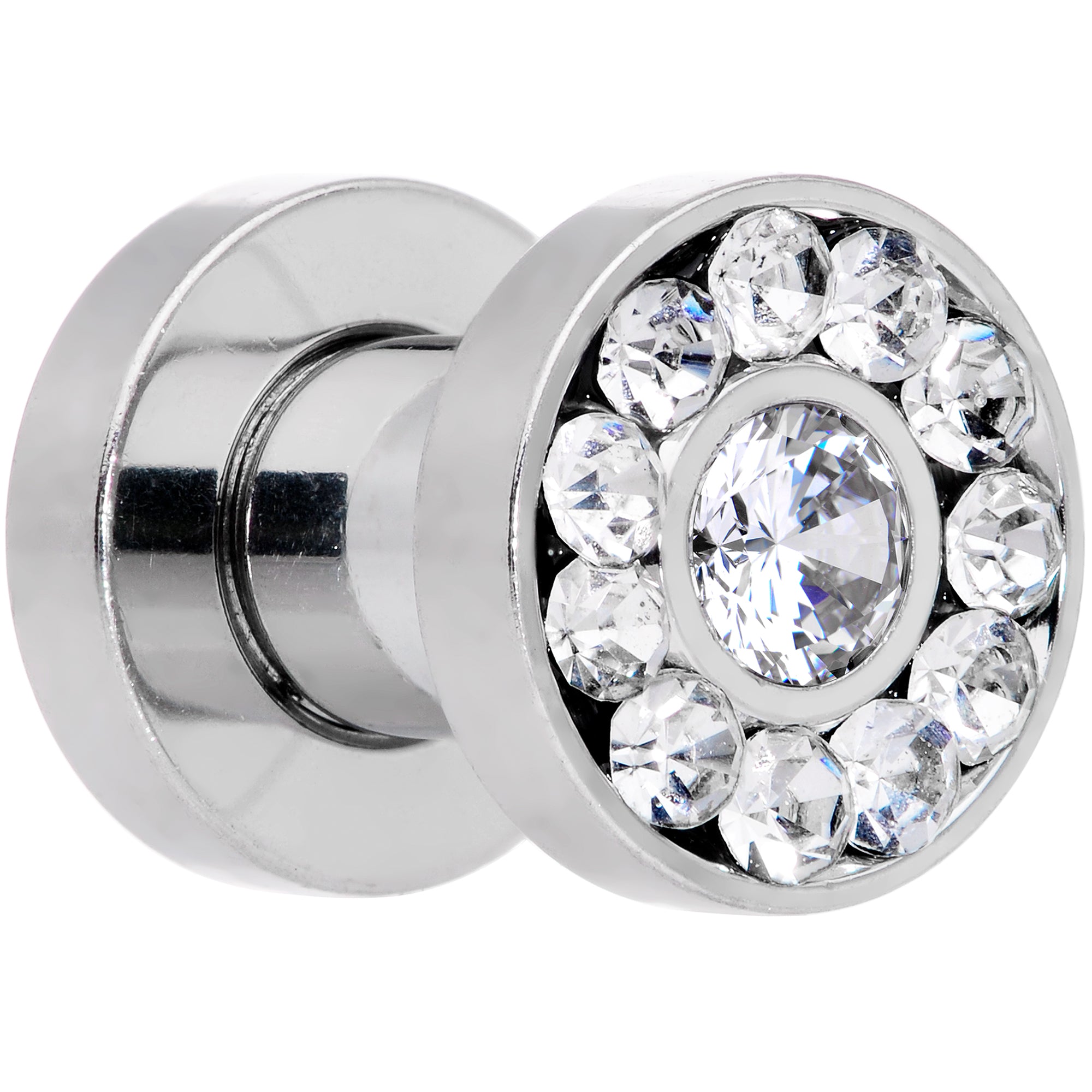 4 Gauge Clear Gem Concentric Circles Screw Fit Plug Set