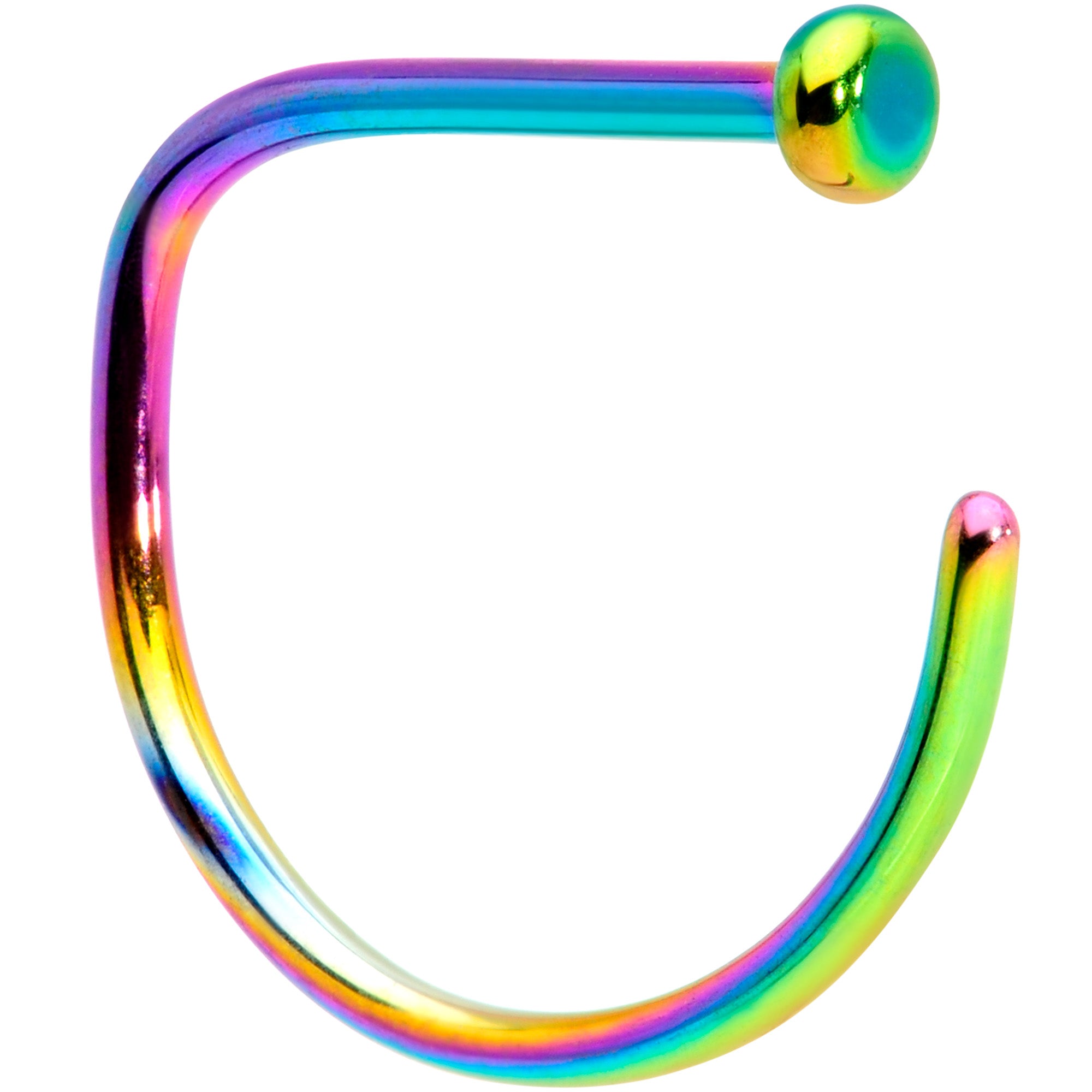 20 Gauge 3/8 Rainbow Implant Grade Titanium D Shape Nose Hoop