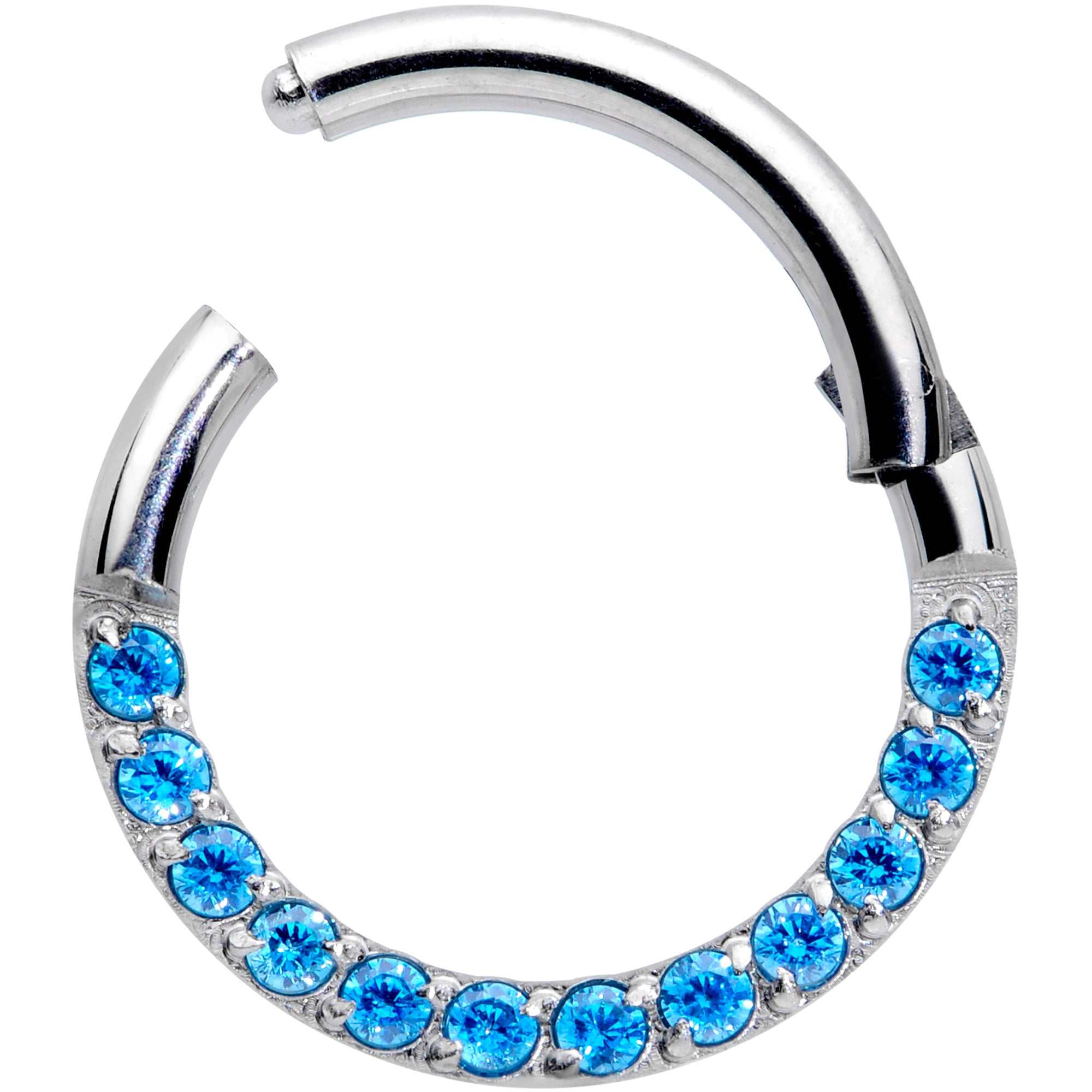 16 Gauge 5/16 Aqua Gem Paved Elegance Hinged Segment Ring