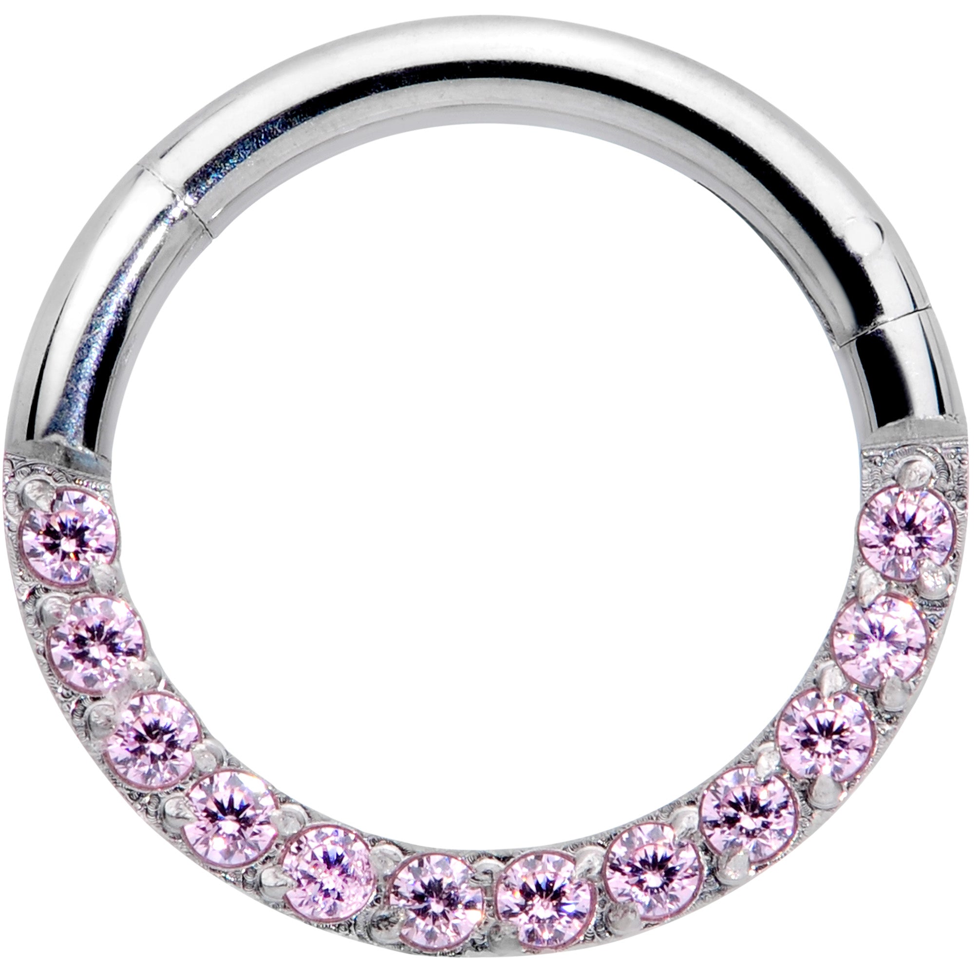 16 Gauge 5/16 Pink Gem Paved Elegance Hinged Segment Ring