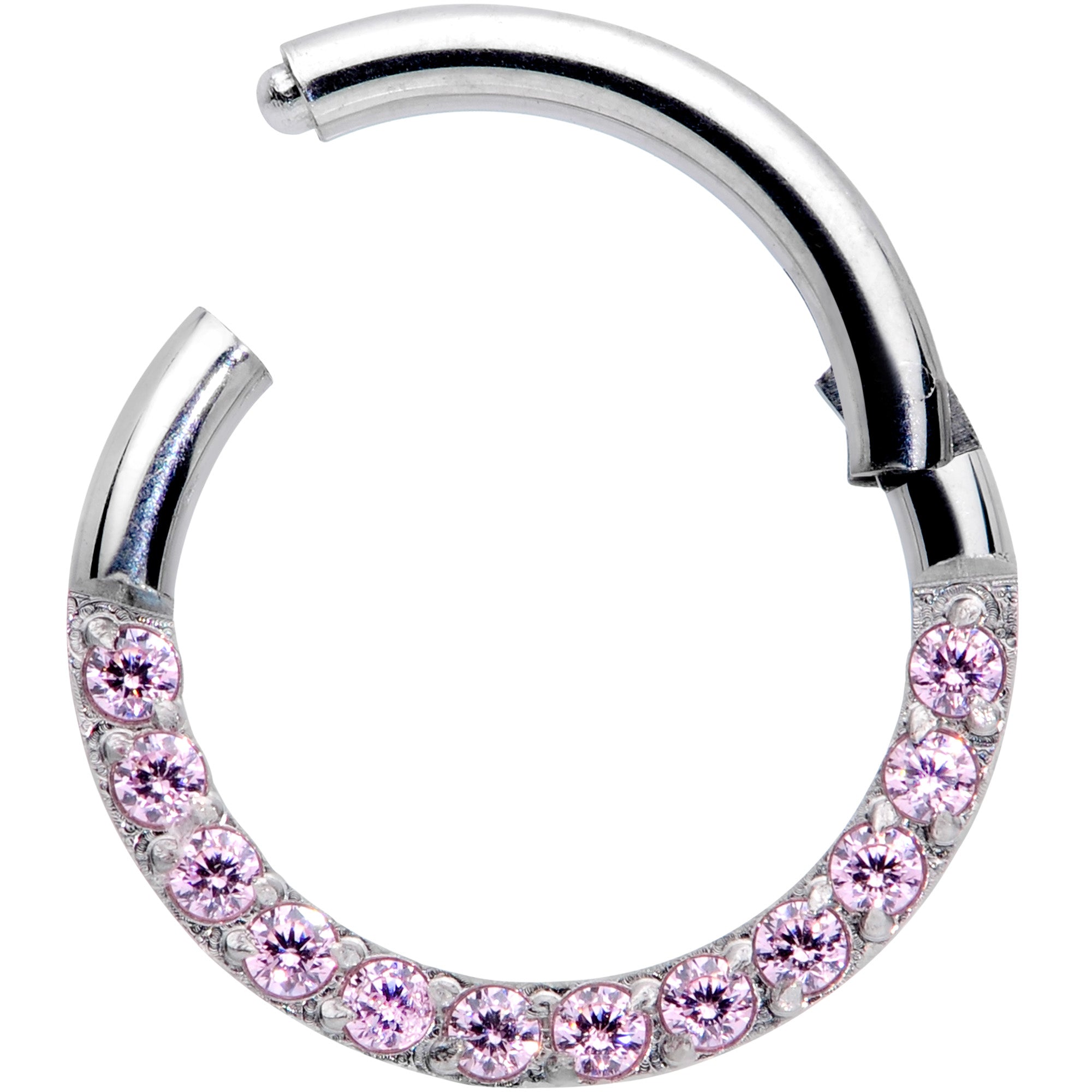 16 Gauge 5/16 Pink Gem Paved Elegance Hinged Segment Ring