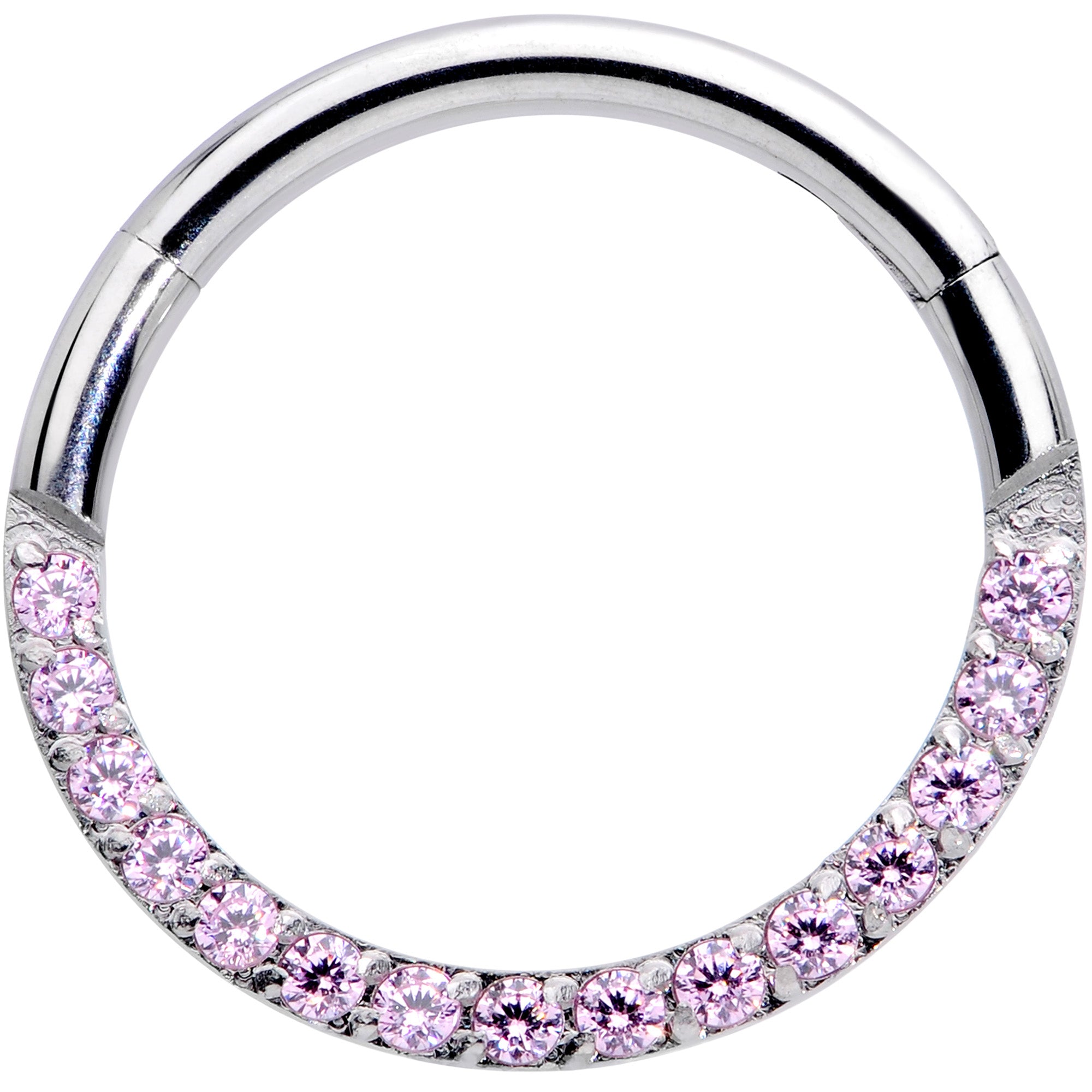 16 Gauge 3/8 Pink Gem Paved Elegance Hinged Segment Ring