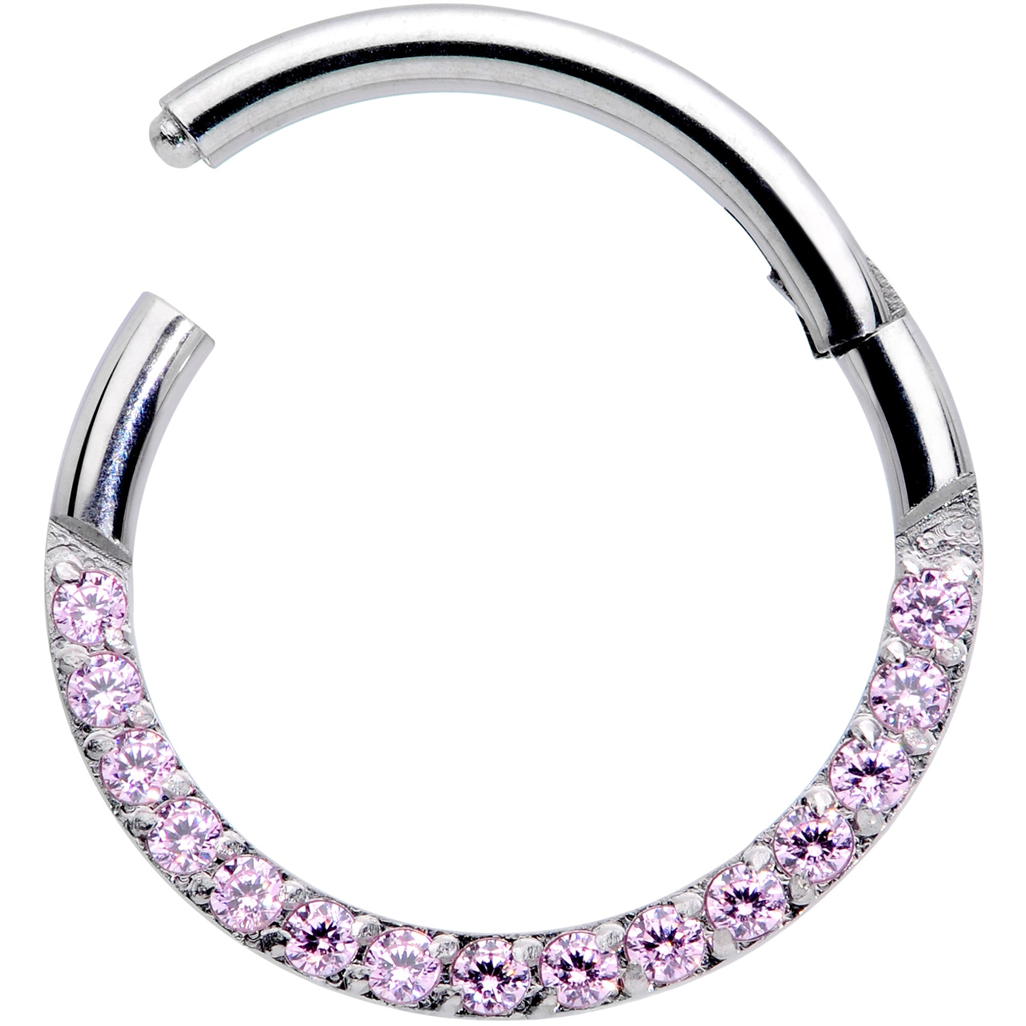 16 Gauge 3/8 Pink Gem Paved Elegance Hinged Segment Ring