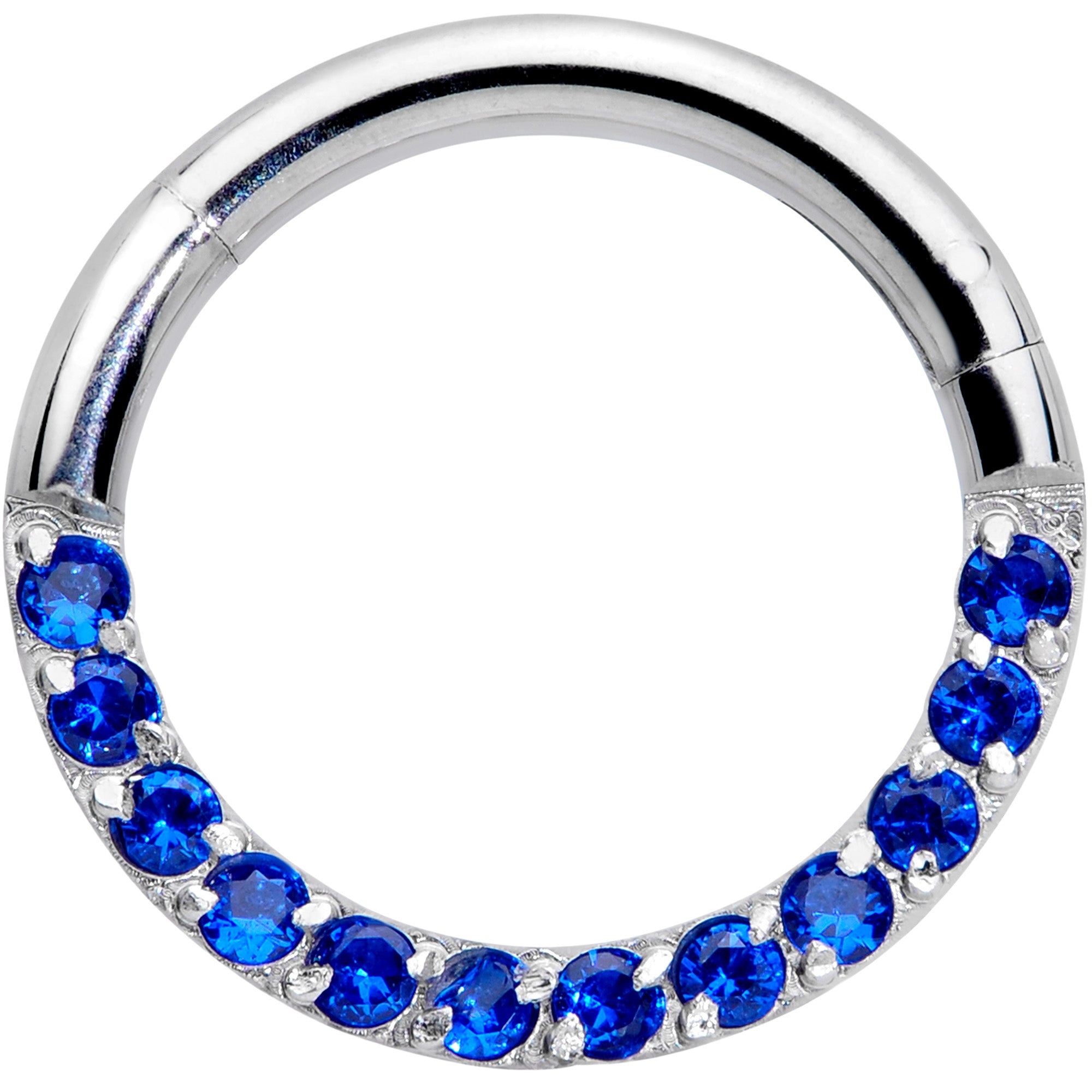 16 Gauge 5/16 Deep Blue Gem Paved Elegance Hinged Segment Ring