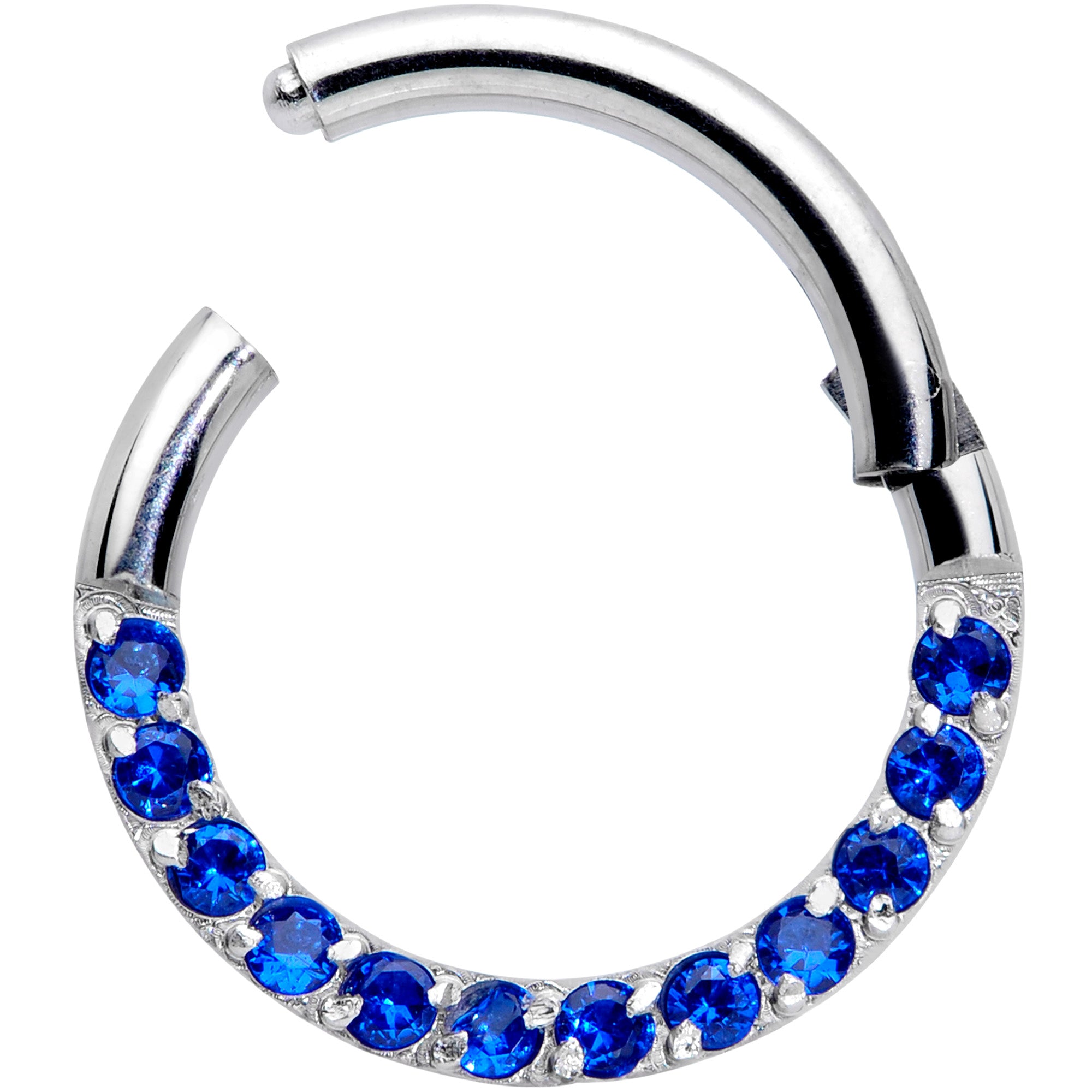 16 Gauge 5/16 Deep Blue Gem Paved Elegance Hinged Segment Ring