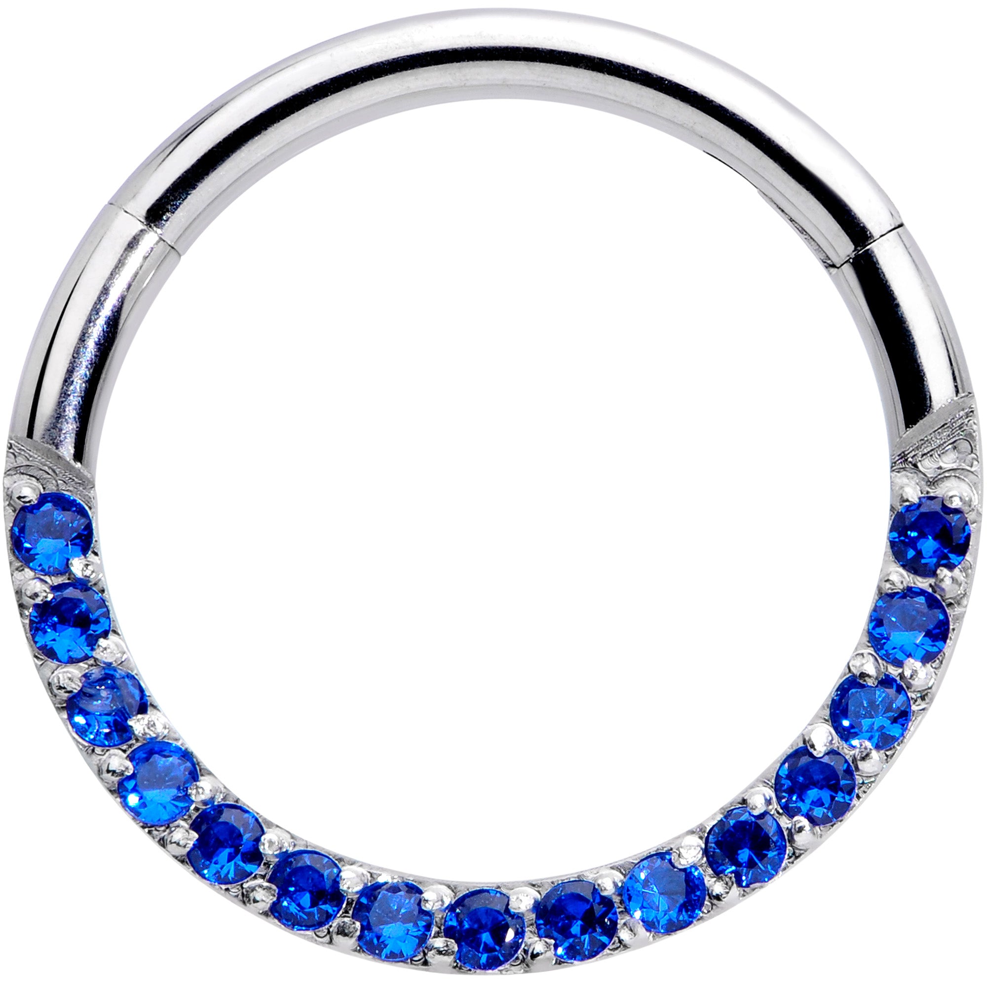 16 Gauge 3/8 Deep Blue Gem Paved Elegance Hinged Segment Ring