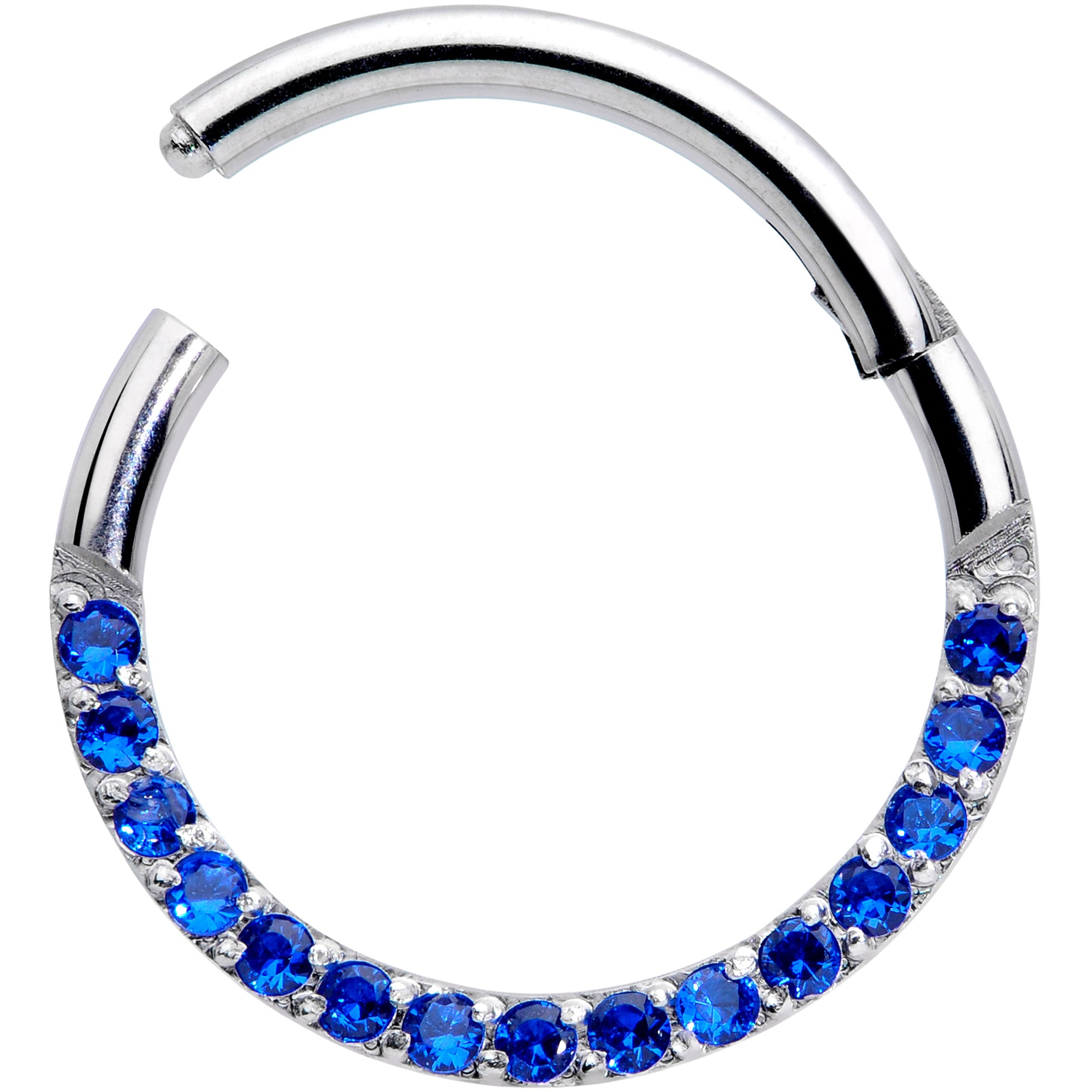 16 Gauge 3/8 Deep Blue Gem Paved Elegance Hinged Segment Ring