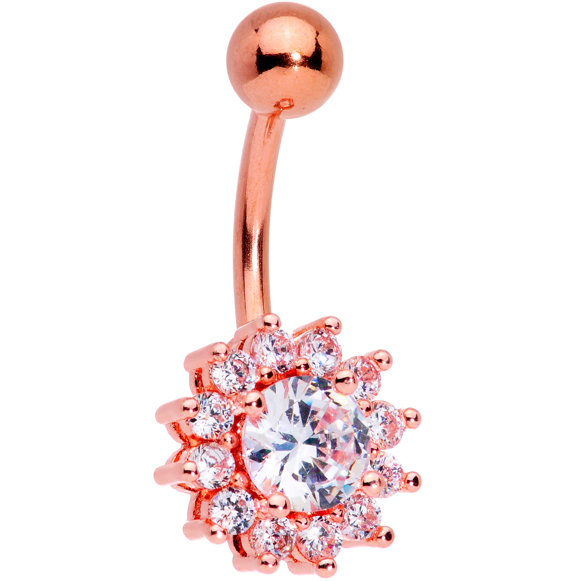 Clear Gem Rose Gold Tone Rococo Flower Belly Ring