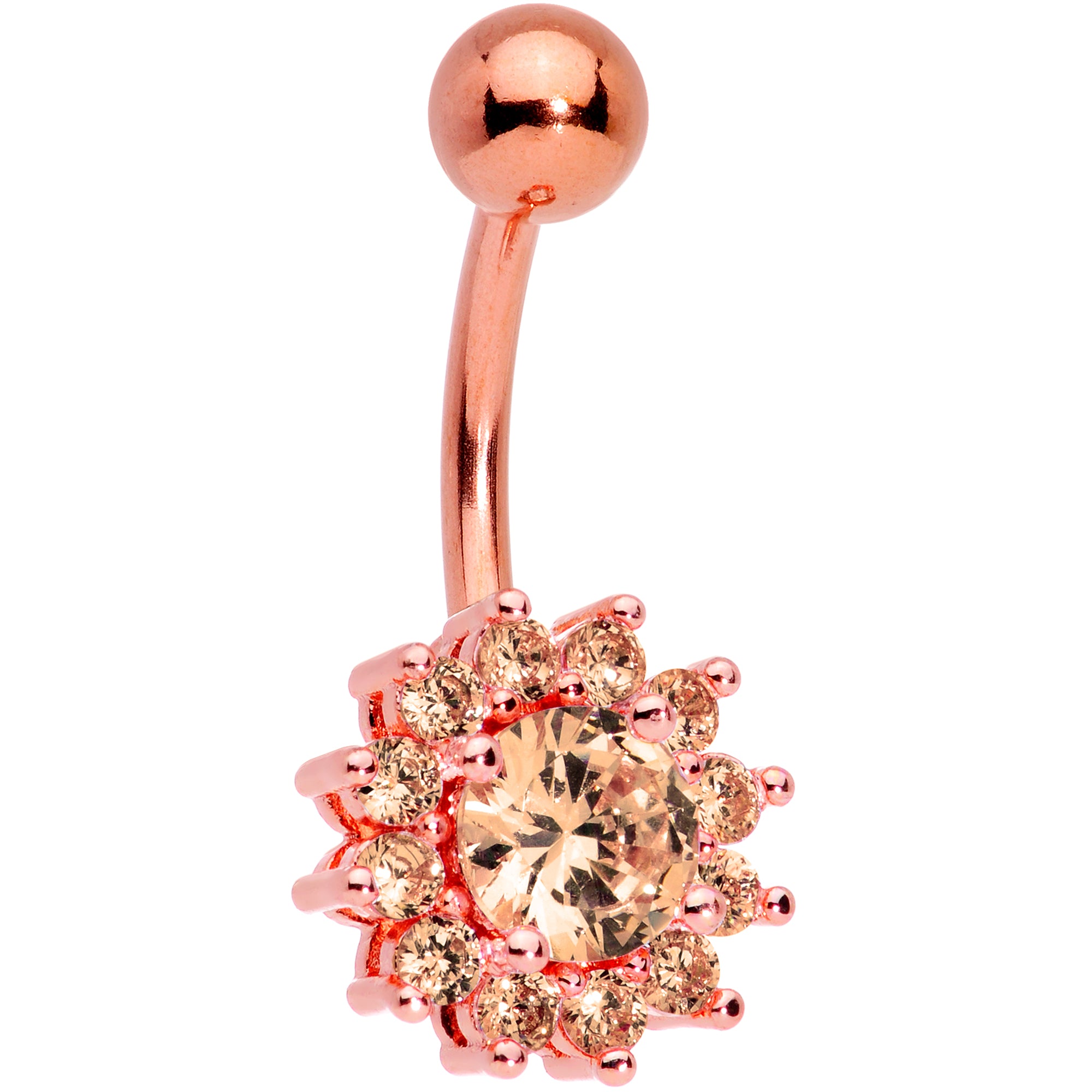 Champagne Gem Rose Gold Tone Rococo Flower Belly Ring