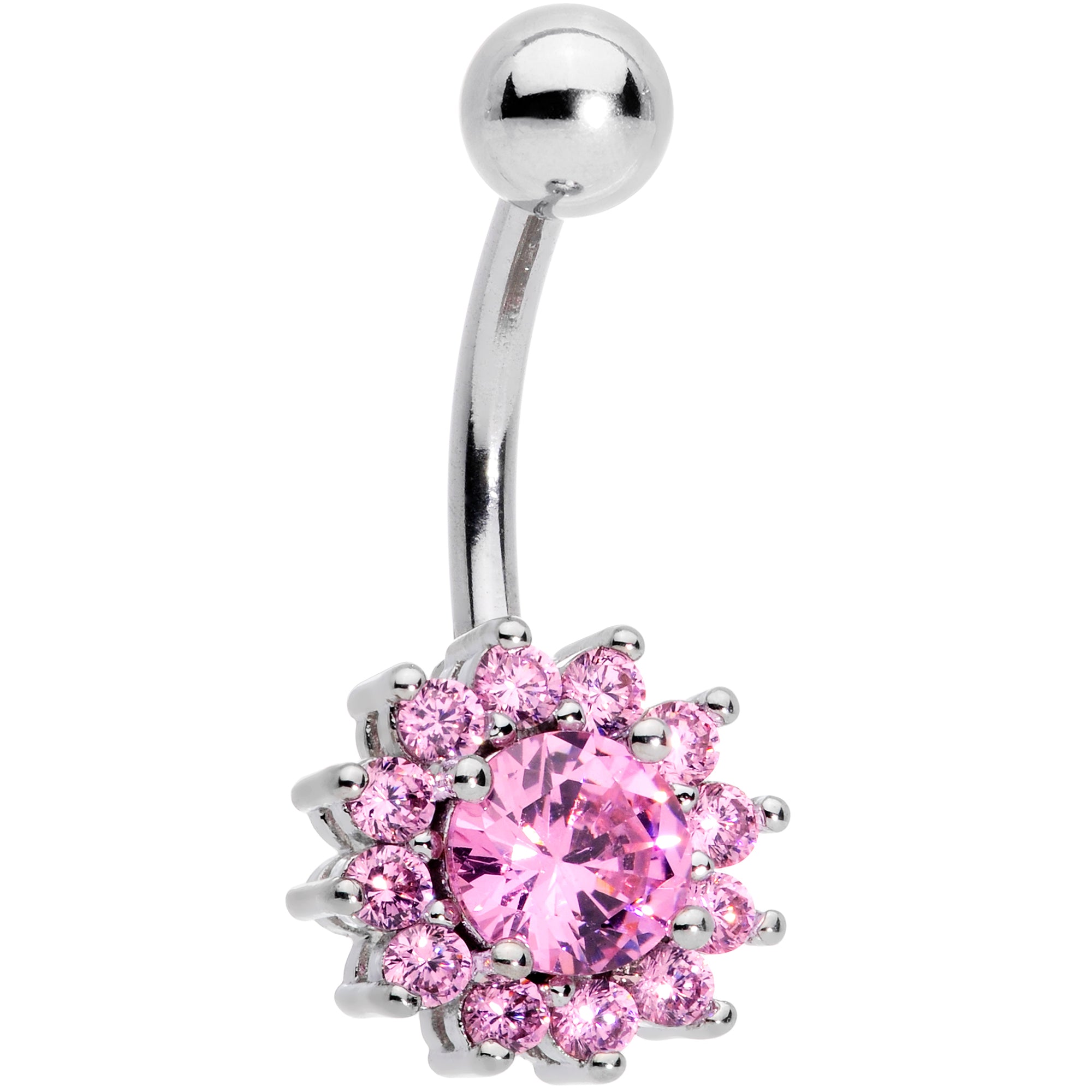 Pink Gem Rococo Flower Belly Ring