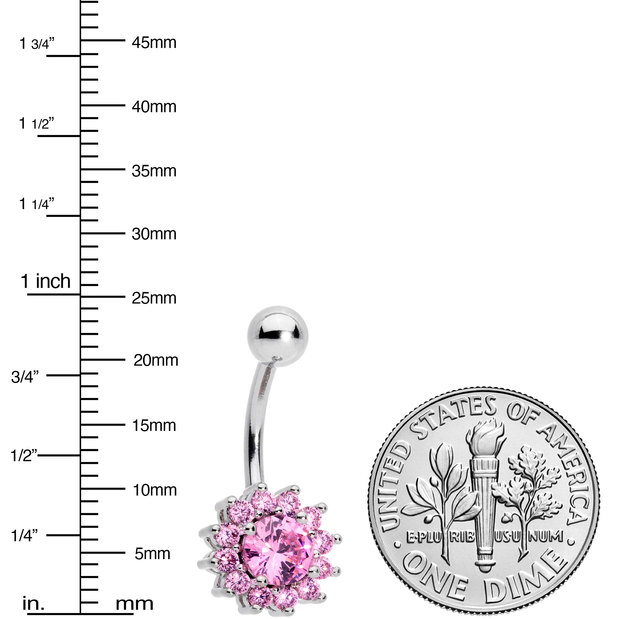 Pink Gem Rococo Flower Belly Ring