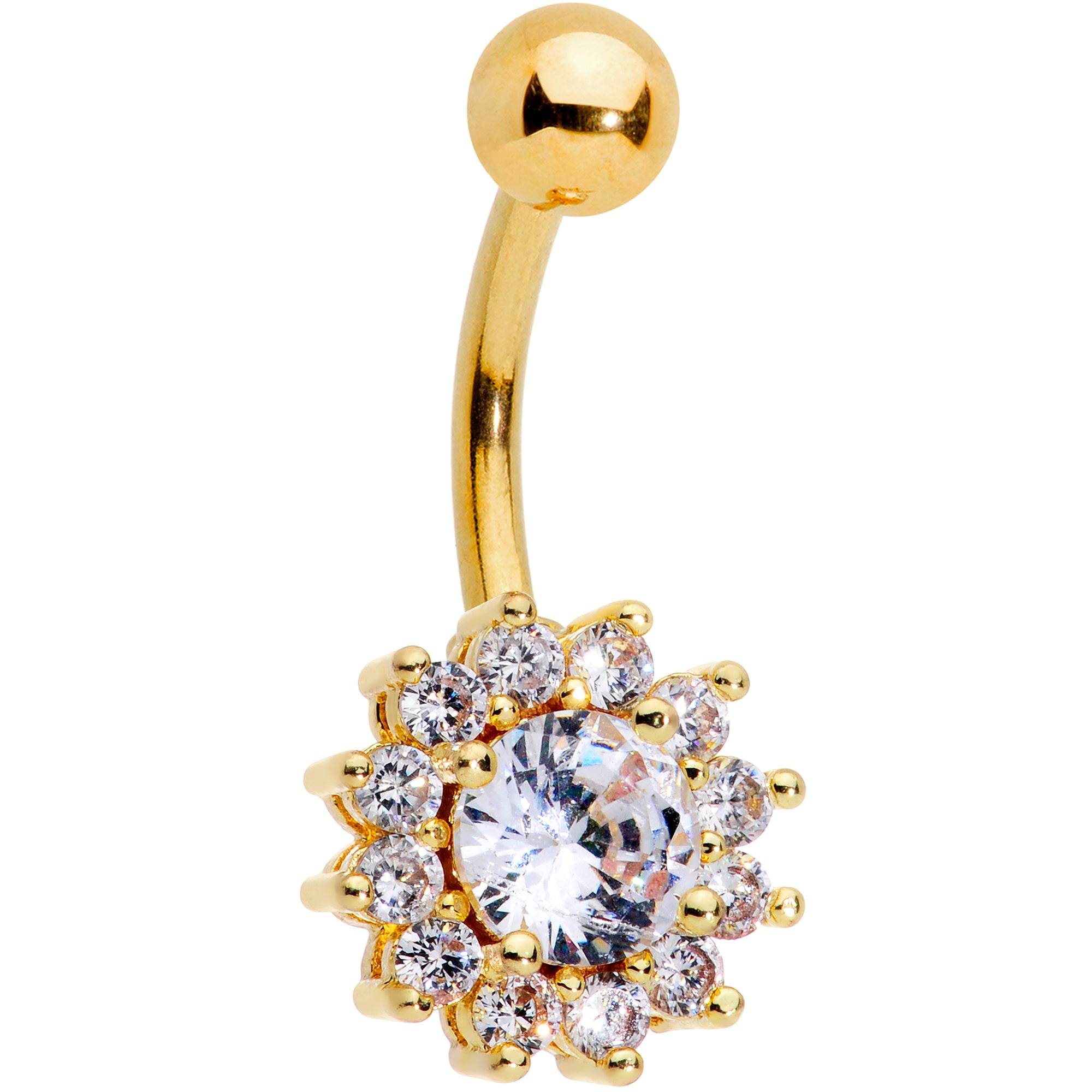 Clear Gem Gold Tone Rococo Flower Belly Ring