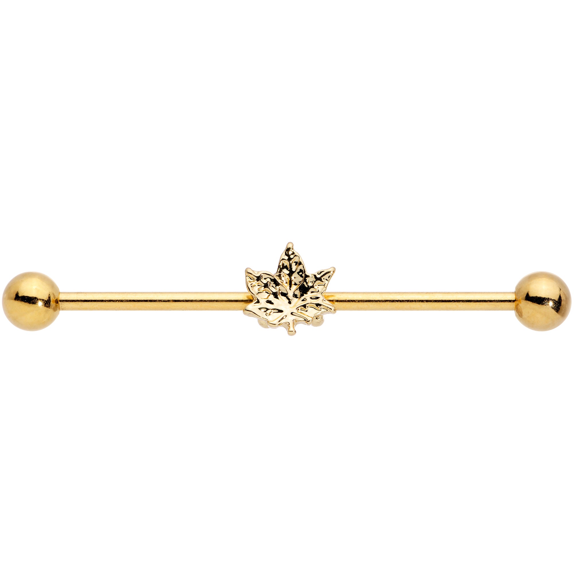 14 Gauge Golden Pot Leaf Industrial Barbell 38mm