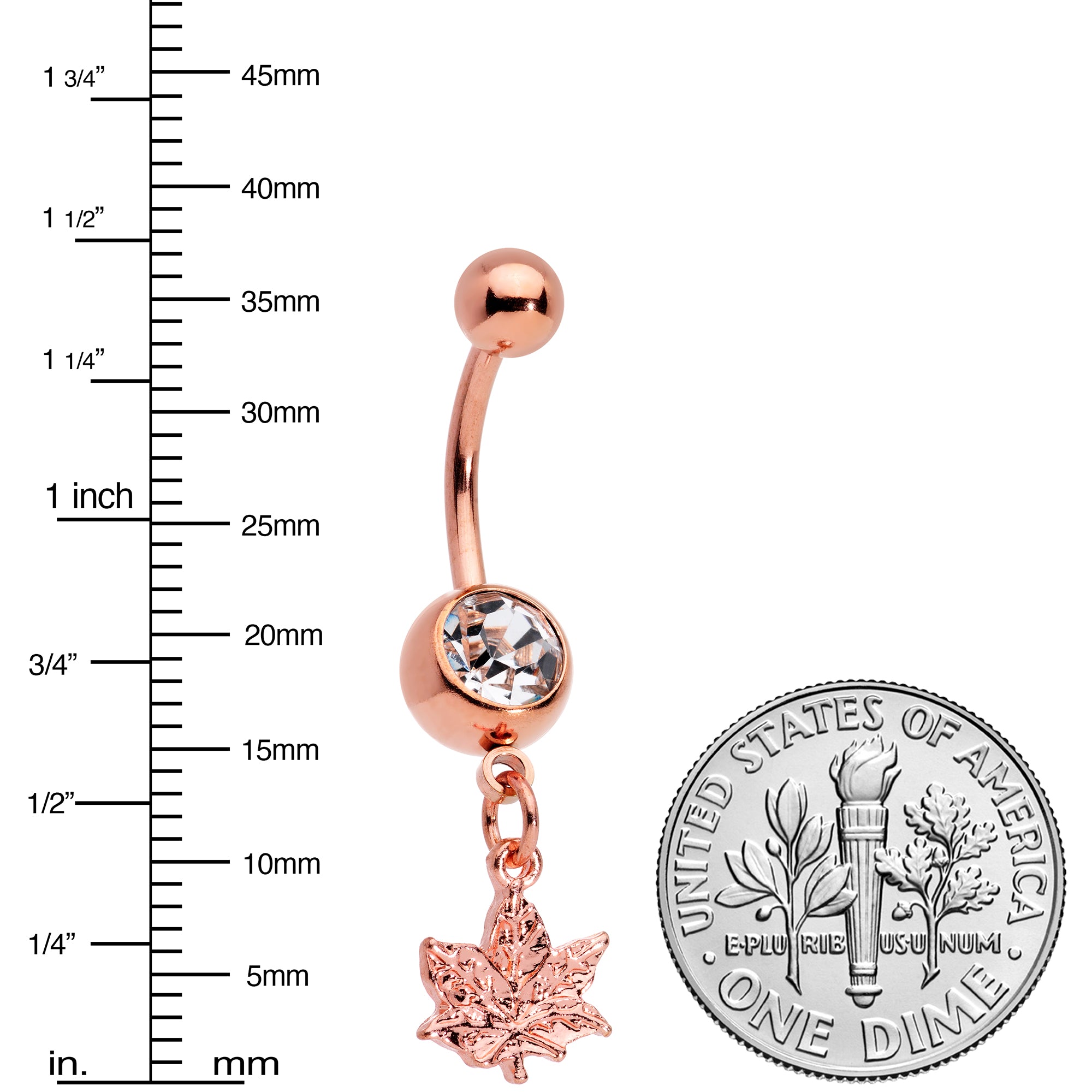 Clear Gem Rose Gold Tone Pot Leaf Dangle Belly Ring