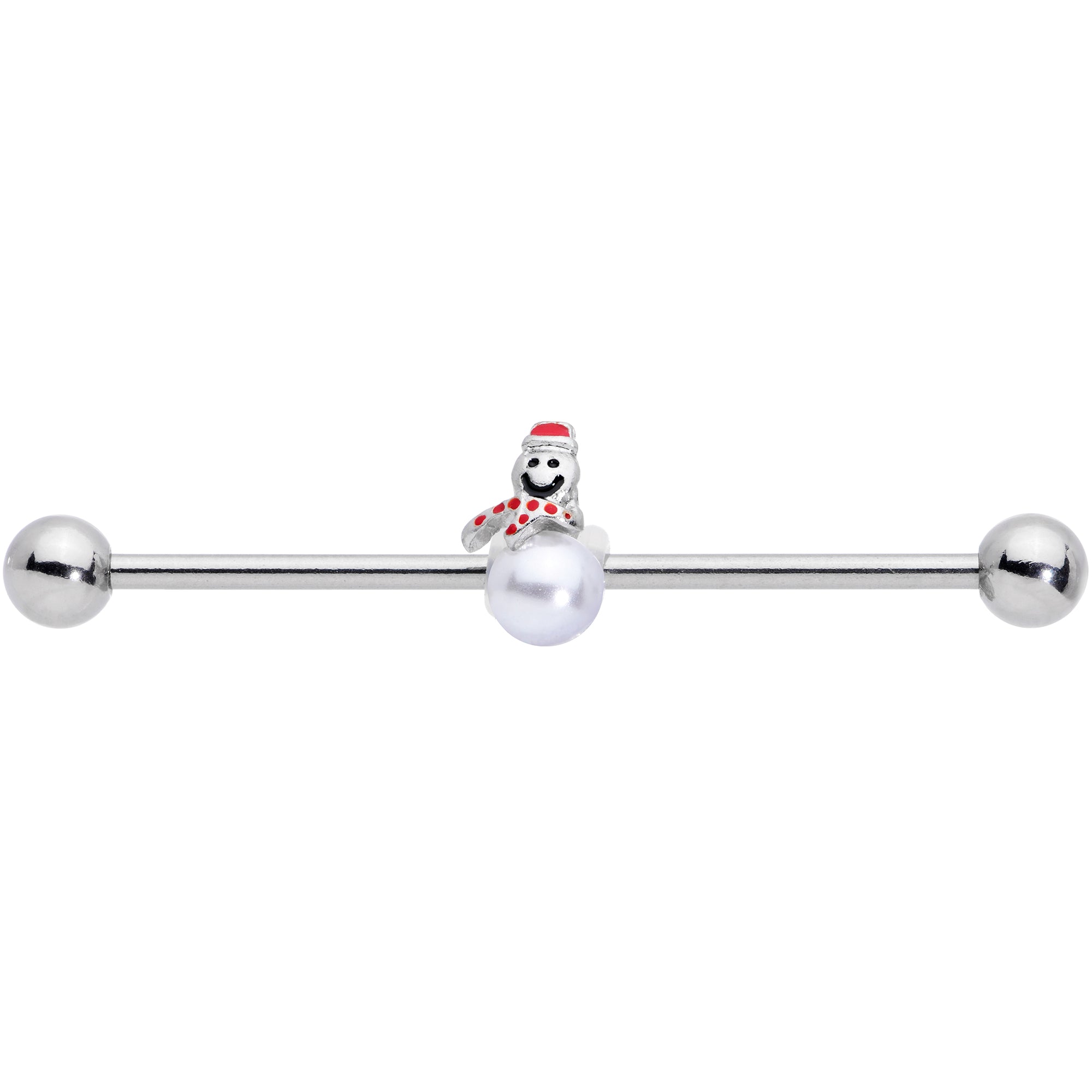 14 Gauge Pearlescent Orb Snowman Christmas Industrial Barbell 38mm