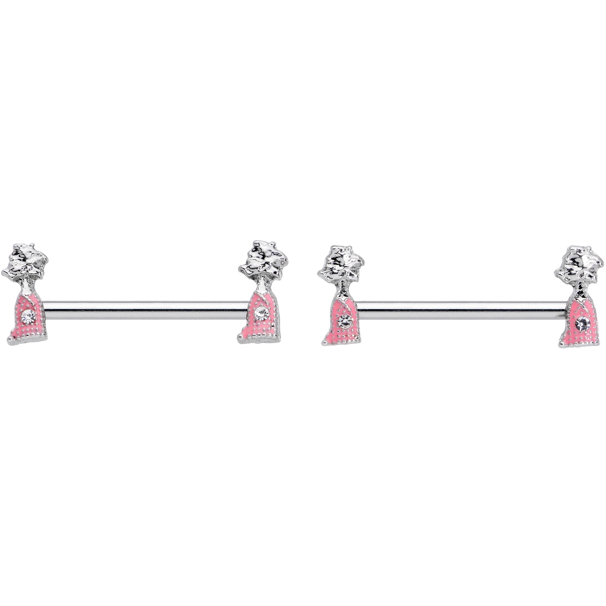 14 Gauge 5/8 Clear Gem Pink Champagne Bottles Barbell Nipple Ring Set