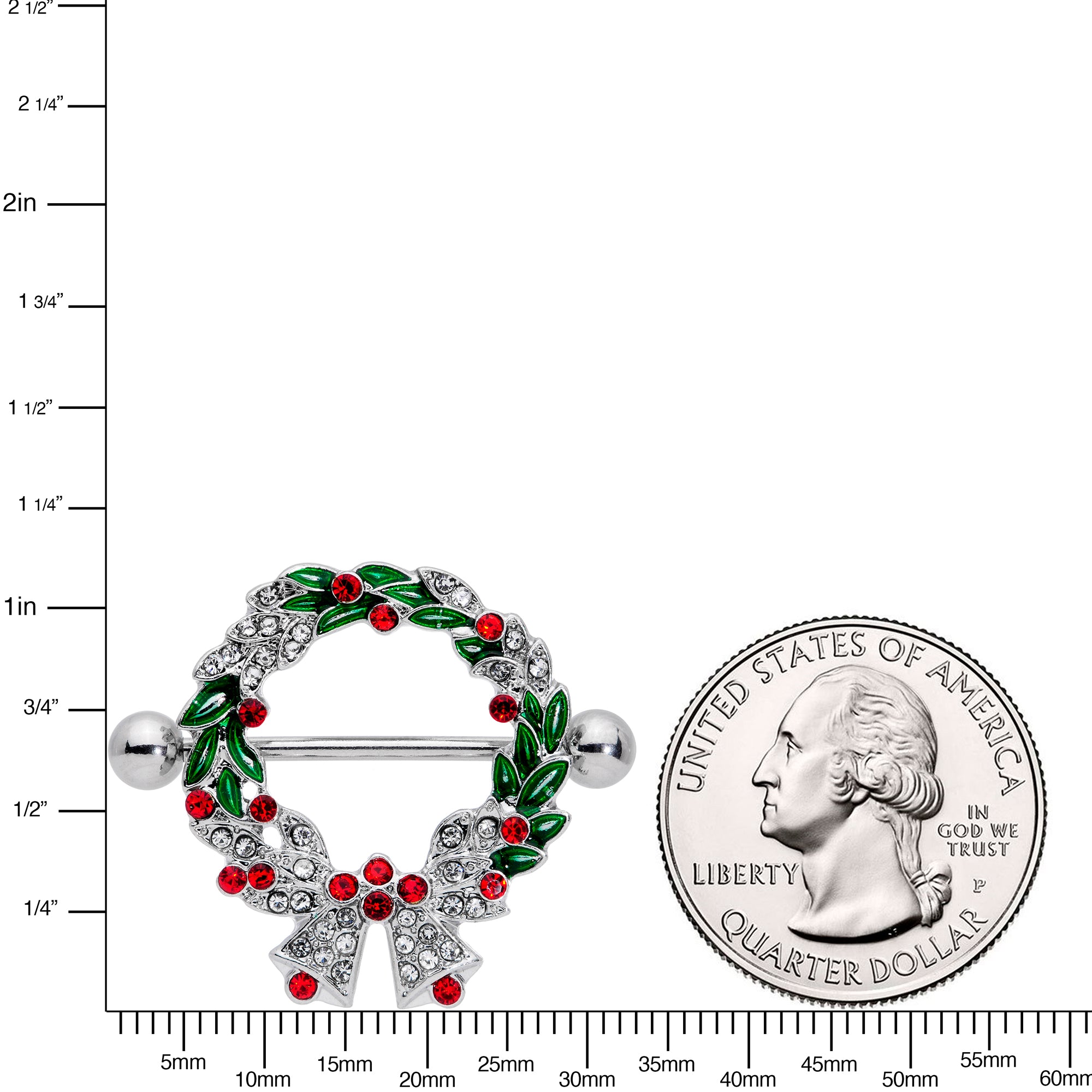 14 Gauge 11/16 Red Green Gem Christmas Wreath Nipple Shield Set