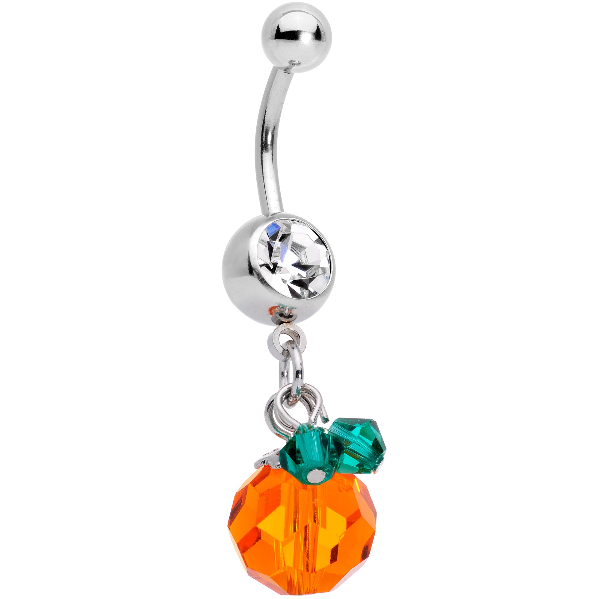 Clear Green Orange Gem Pumpkin Halloween Dangle Belly Ring