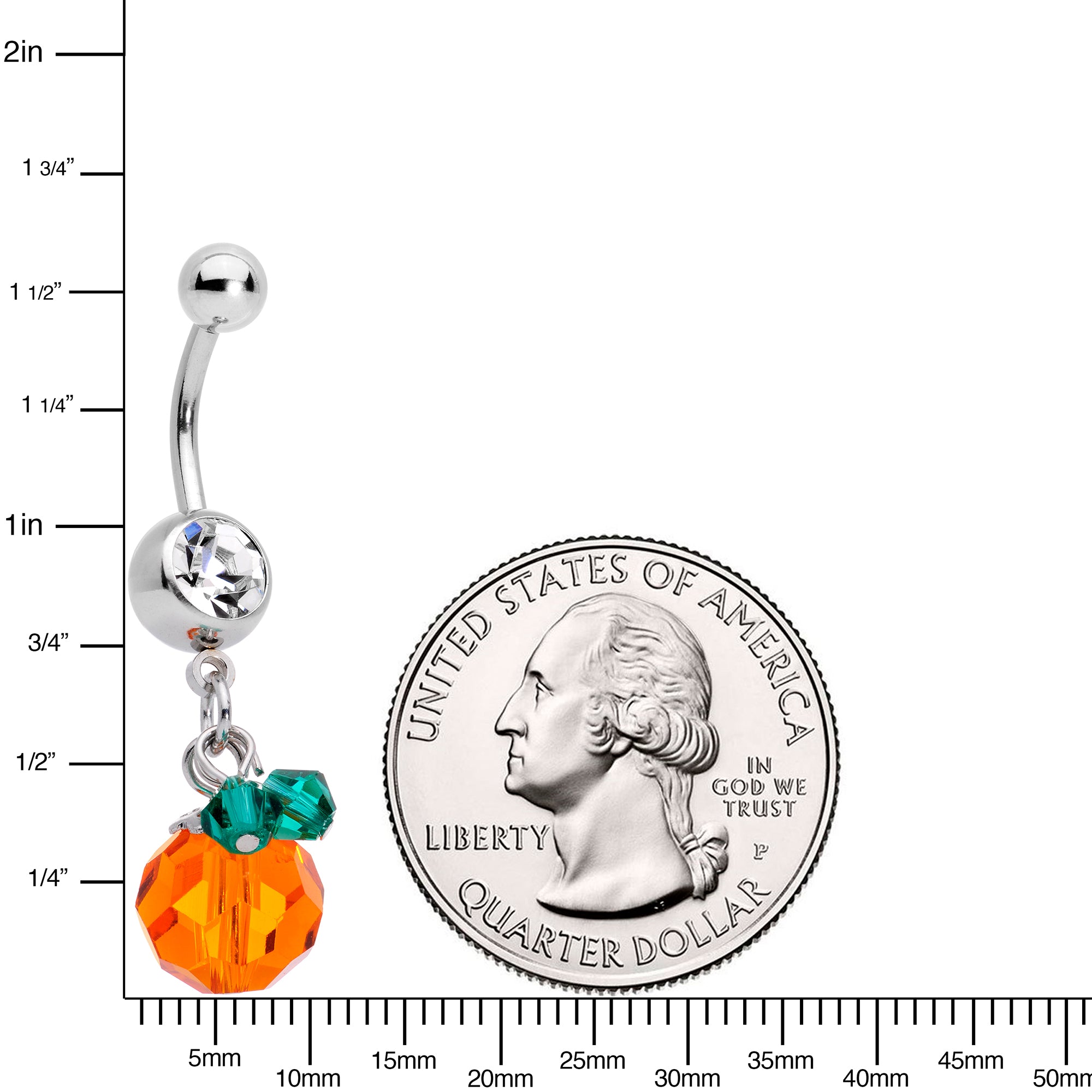 Clear Green Orange Gem Pumpkin Halloween Dangle Belly Ring