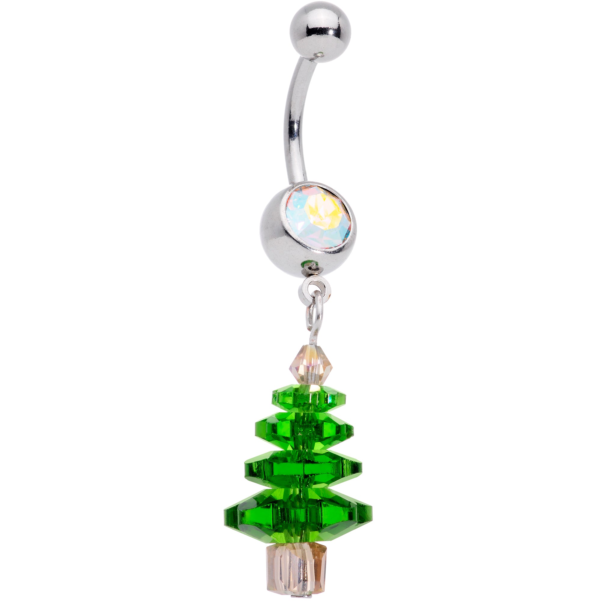 Aurora Green Gem Christmas Tree Holiday Dangle Belly Ring