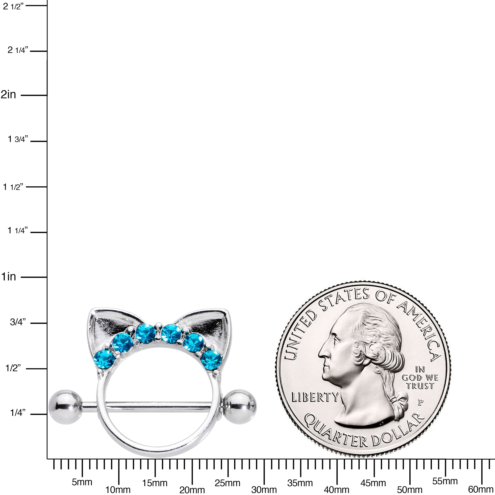 14 Gauge 9/16 Aqua Gem Kitty Cat Ears Nipple Shield Set