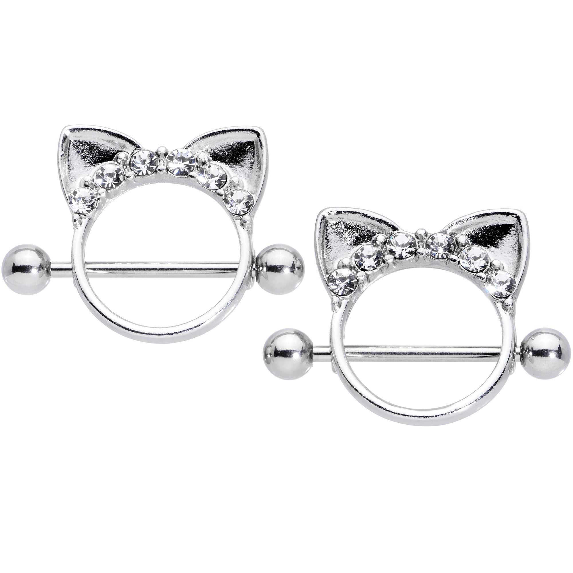 14 Gauge 9/16 Clear Gem Kitty Cat Ears Nipple Shield Set