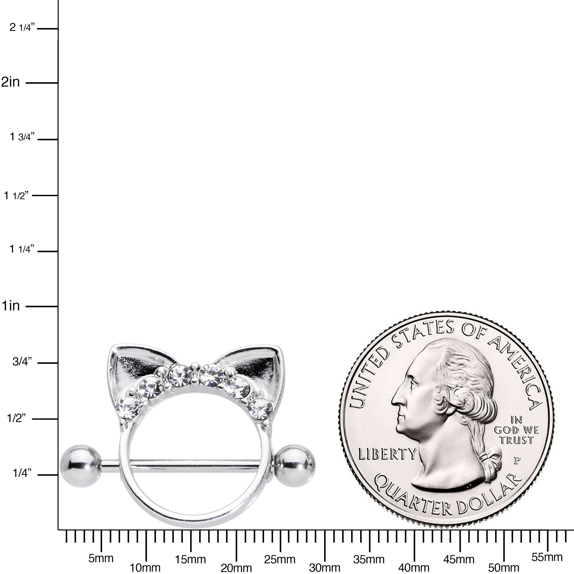 14 Gauge 9/16 Clear Gem Kitty Cat Ears Nipple Shield Set