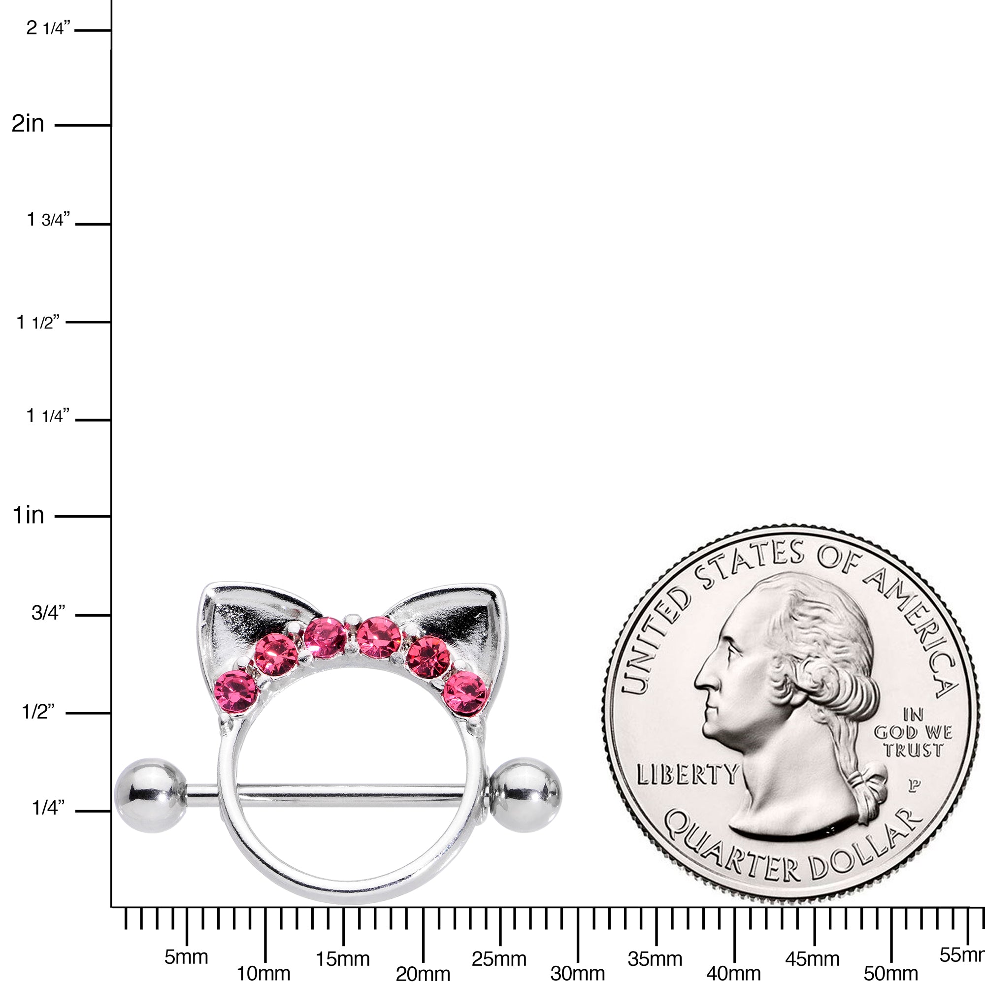 14 Gauge 9/16 Pink Gem Kitty Cat Ears Nipple Shield Set