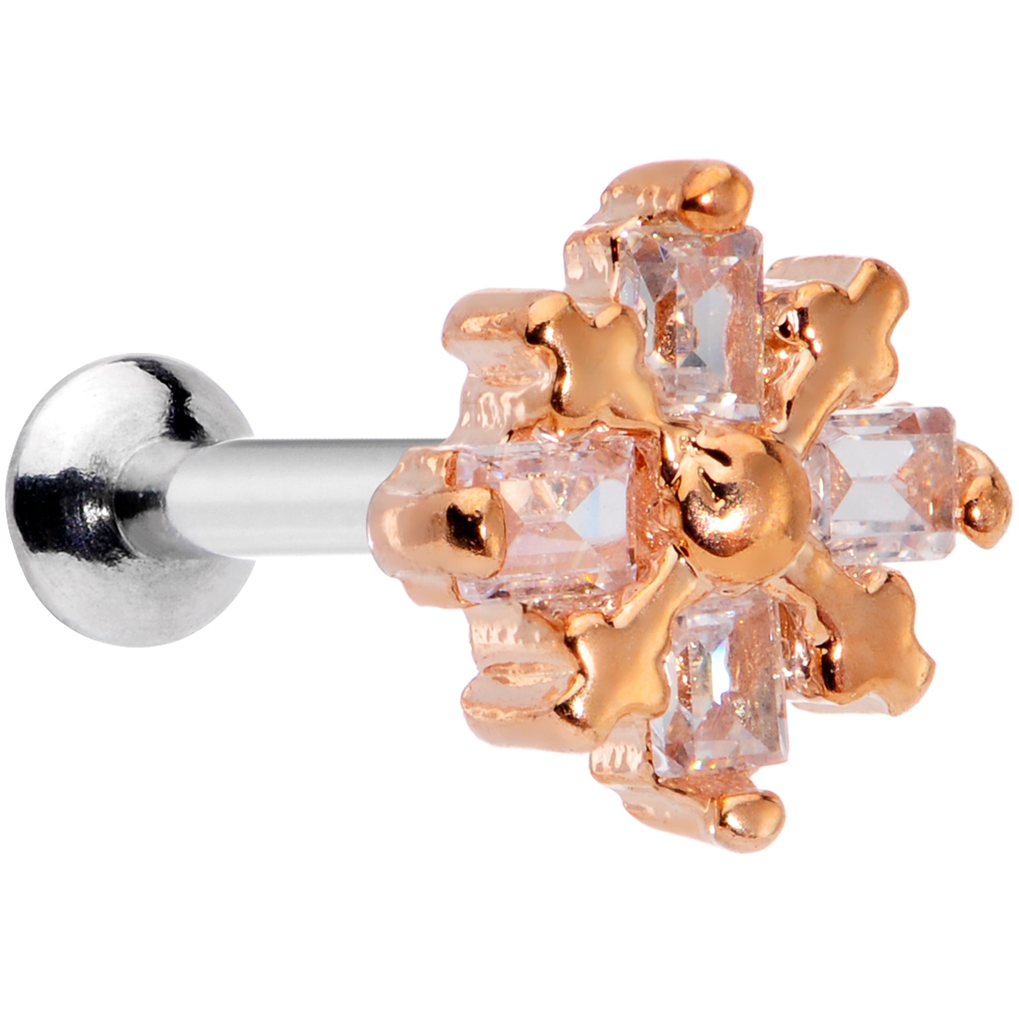 16 Gauge 5/16 Clear CZ Gem Rose Gold Tone Internal Thread Labret