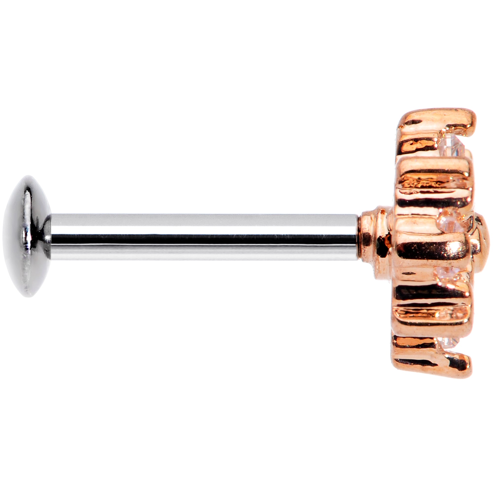 16 Gauge 5/16 Clear CZ Gem Rose Gold Tone Internal Thread Labret