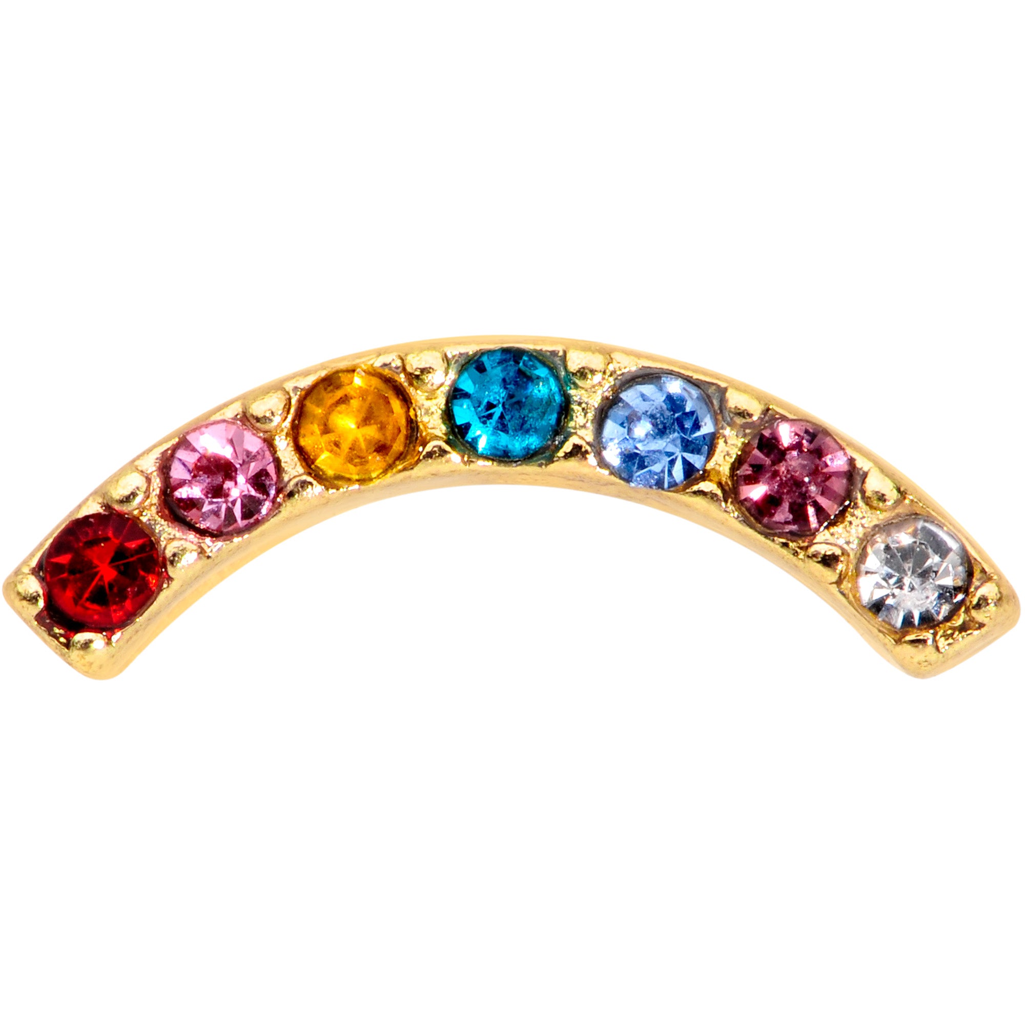 20 Gauge 5/16 Red Blue CZ Gem Gold Tone Rainbow Arc L Shape Nose Ring