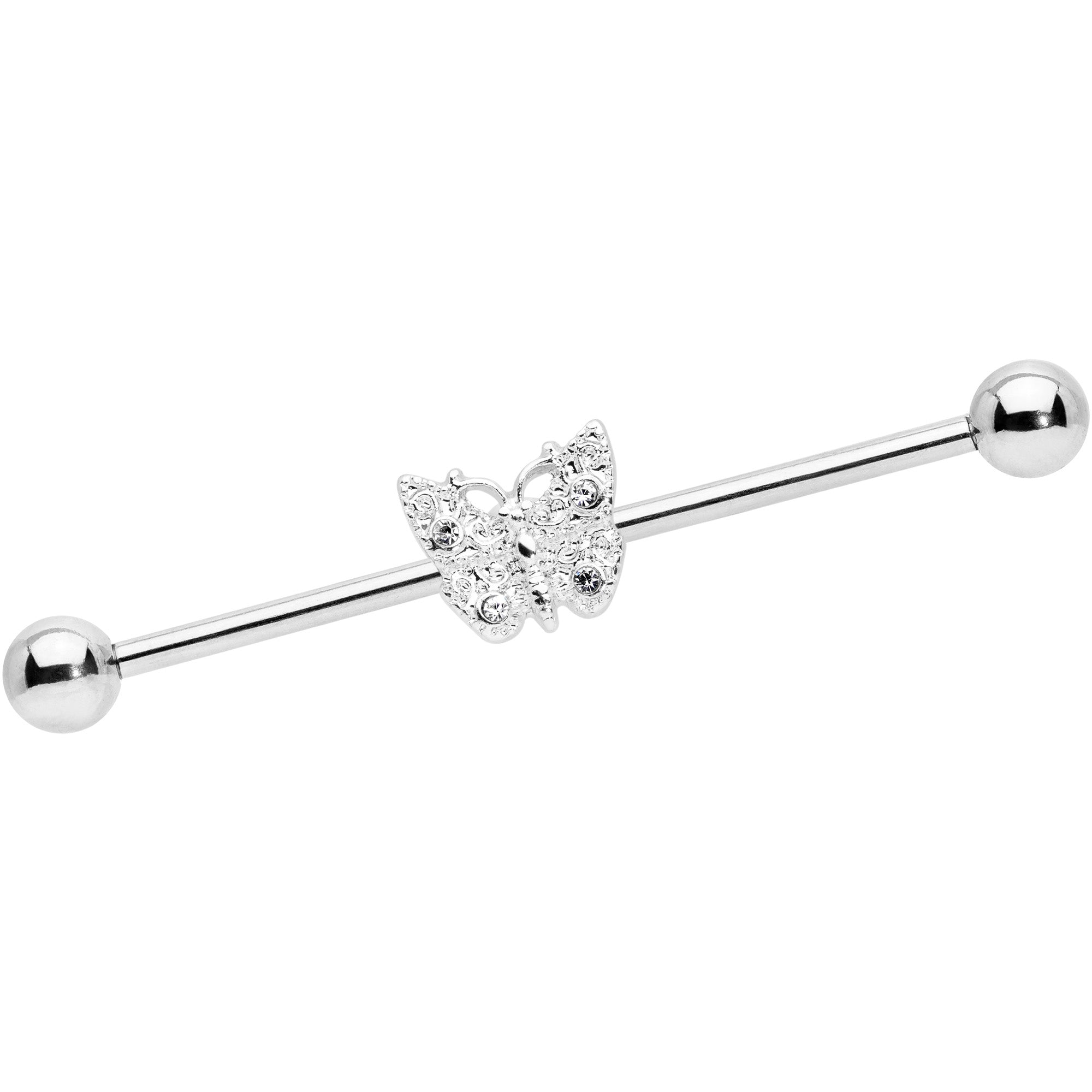 14 Gauge Clear Gem Butterfly Industrial Barbell 38mm