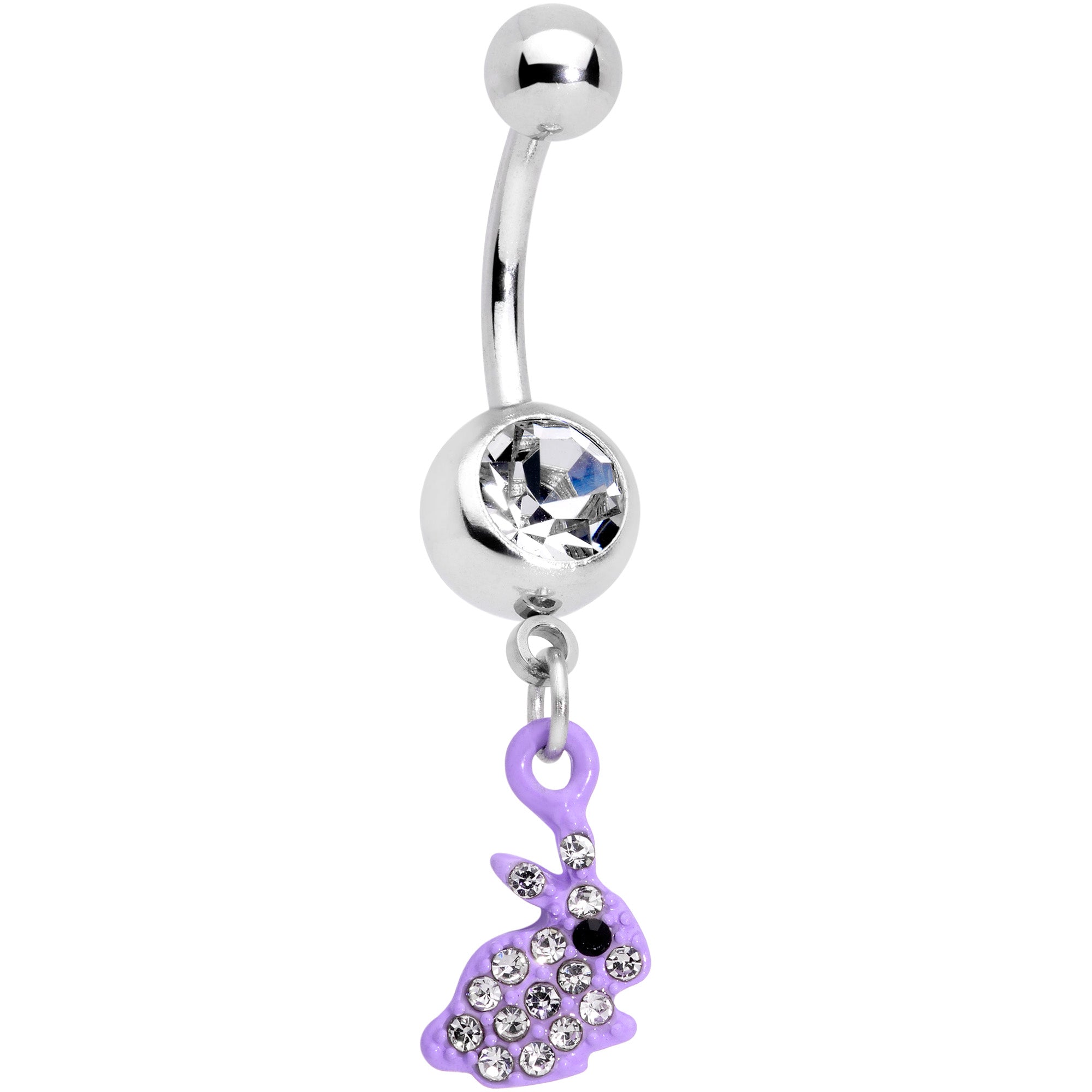 Clear Gem Purple Easter Bunny Dangle Belly Ring