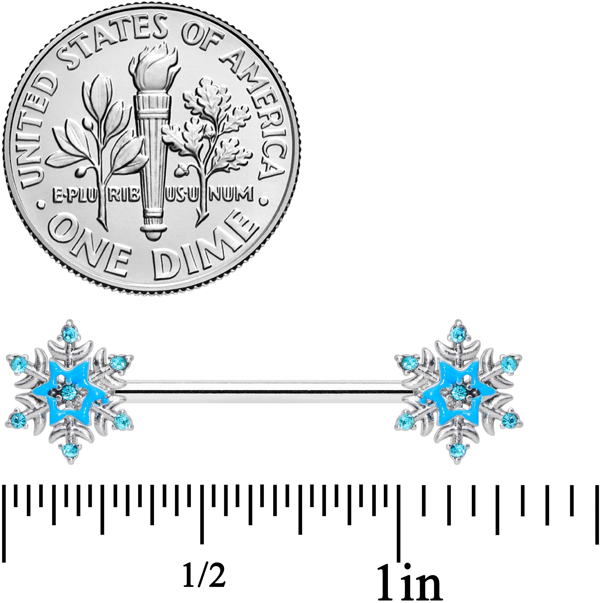 14 Gauge 5/8 Aqua Gem Winter Snowflake Christmas Nipple Ring Set