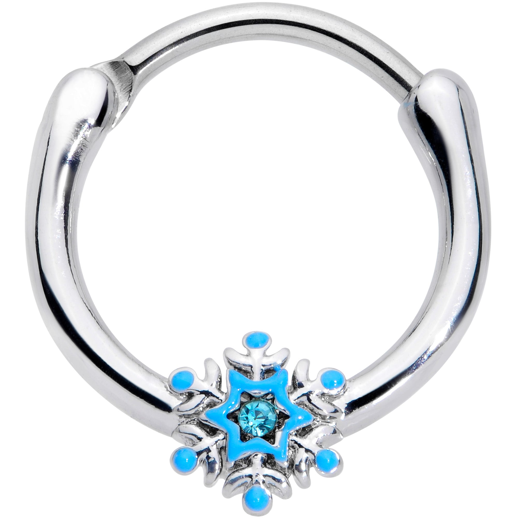 16 Gauge 3/8 Aqua Gem Winter Snowflake Septum Clicker