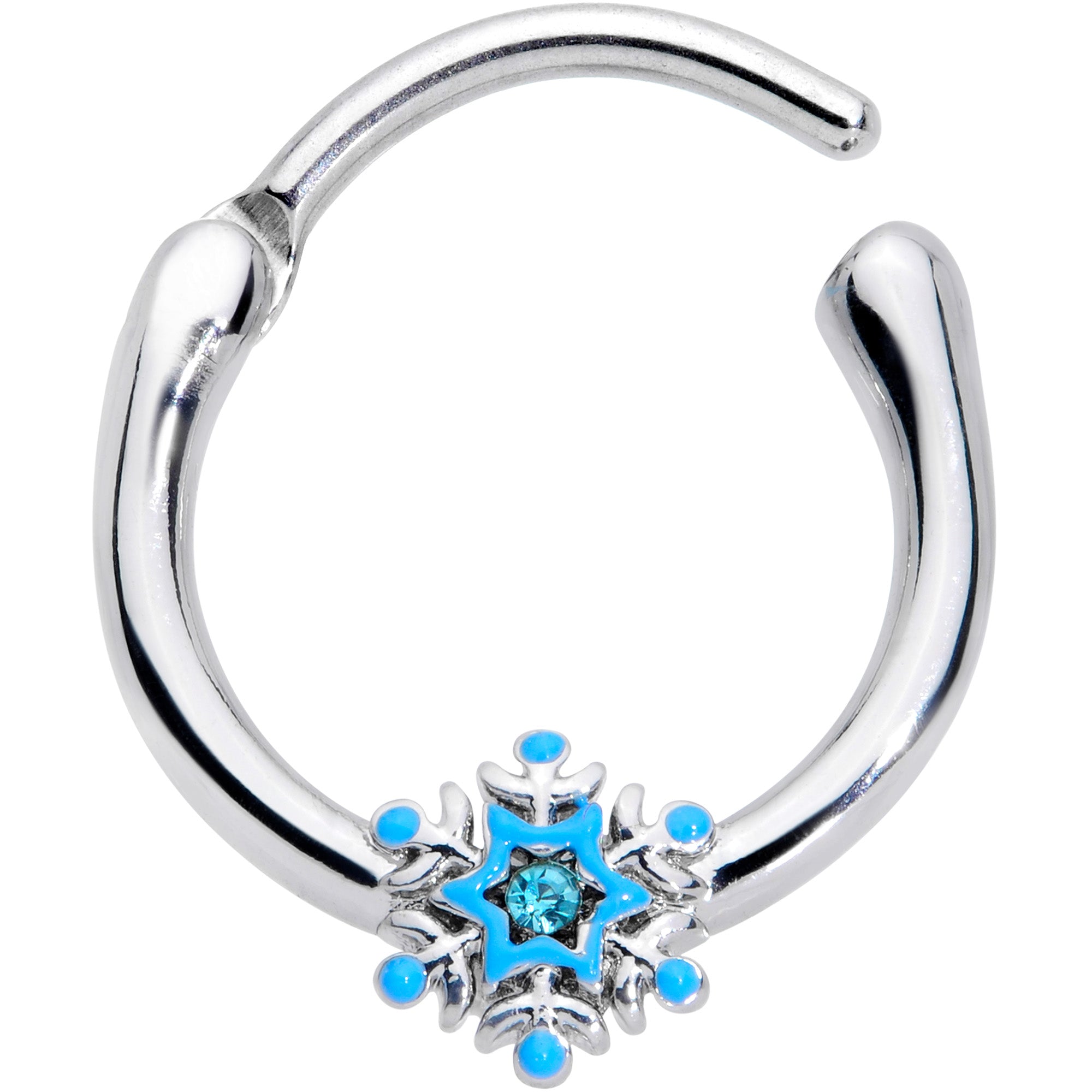 16 Gauge 3/8 Aqua Gem Winter Snowflake Septum Clicker