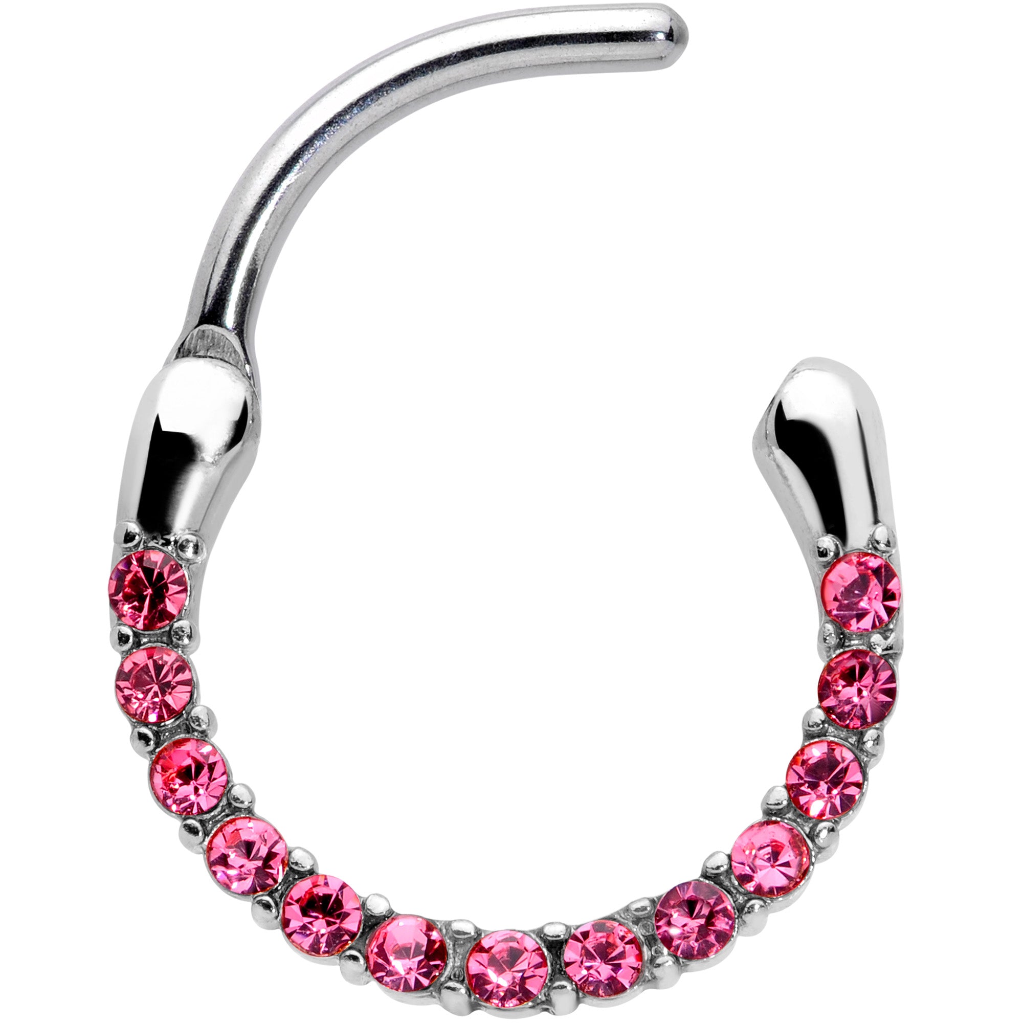 16 Gauge 3/8 Pink Gem Paved Cartilage Clicker