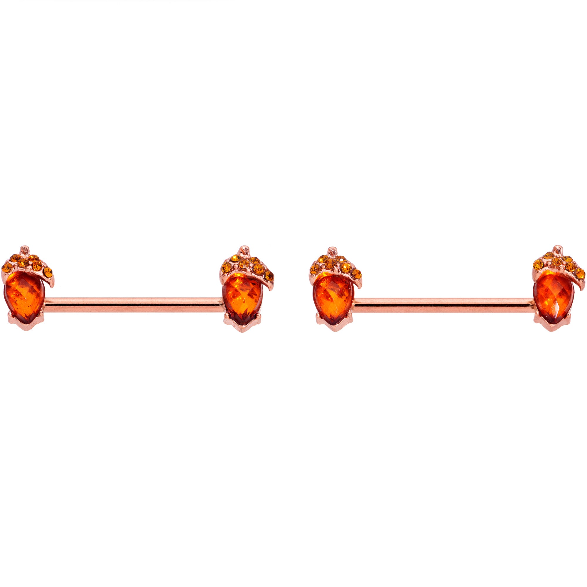 14 Gauge 5/8 Brown Gem Rose Gold Tone Autumn Acorn Nipple Ring Set