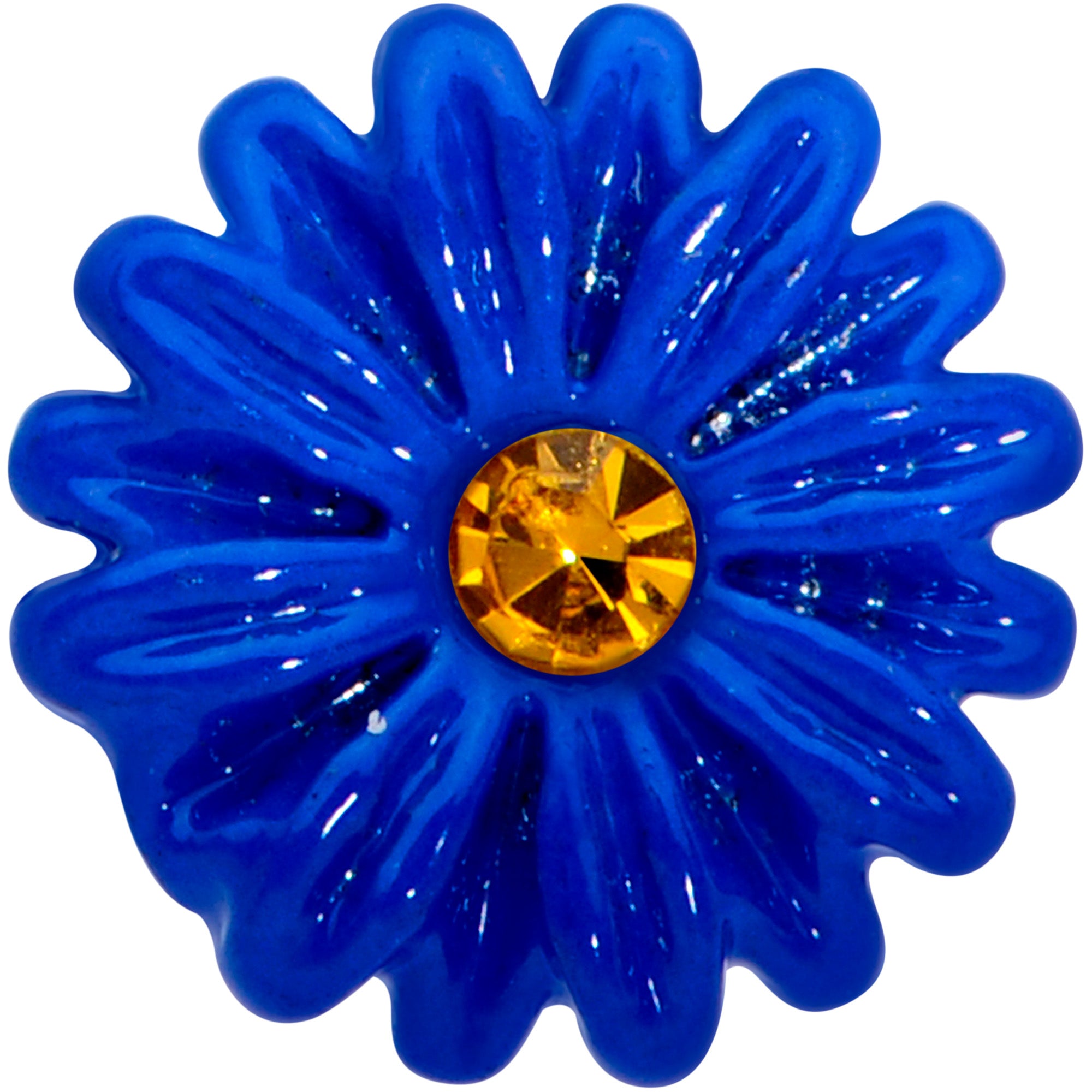 16 Gauge 1/4 Yellow Gem Blue Sunflower Cartilage Tragus Earring