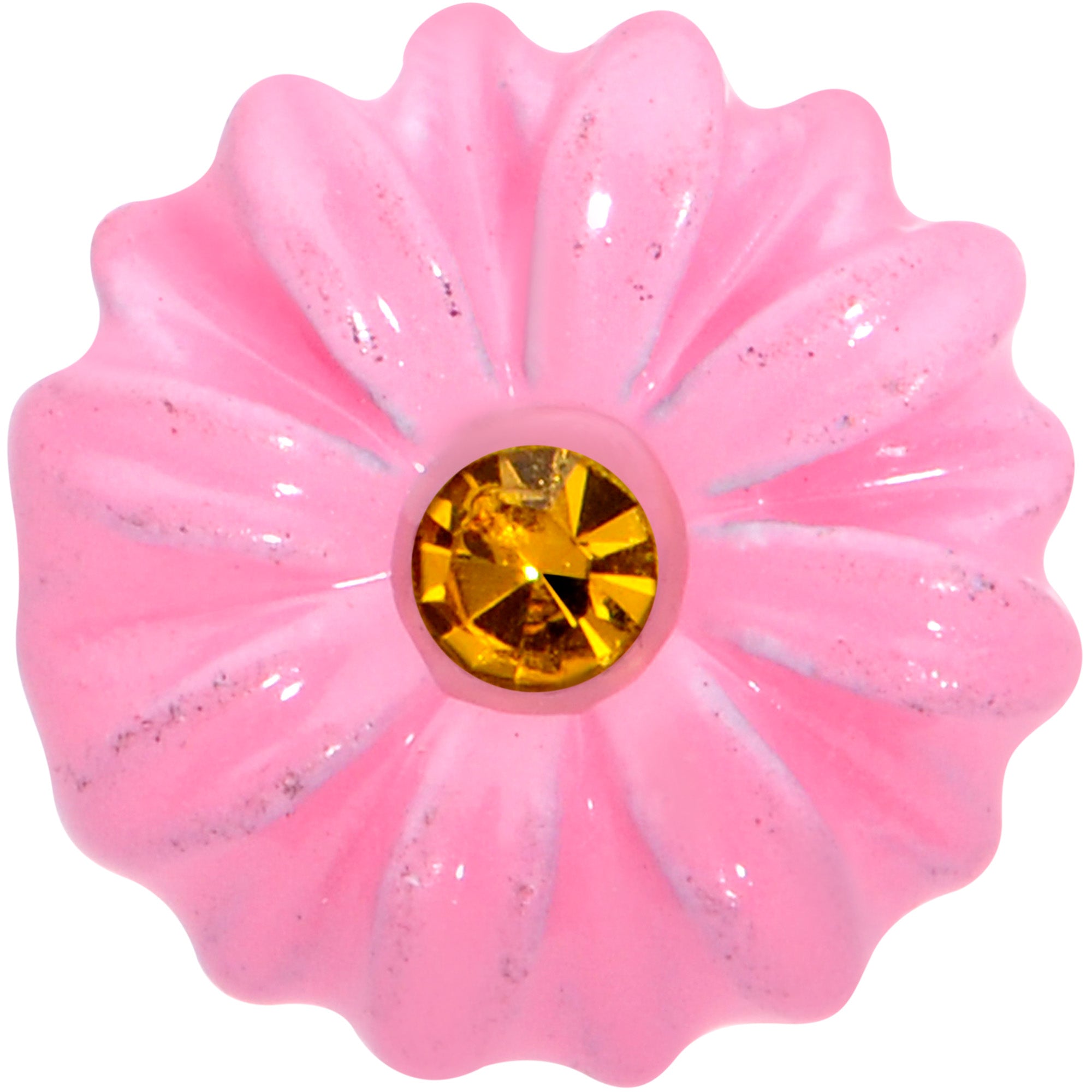 16 Gauge 1/4 Yellow Gem Pink Sunflower Cartilage Tragus Earring