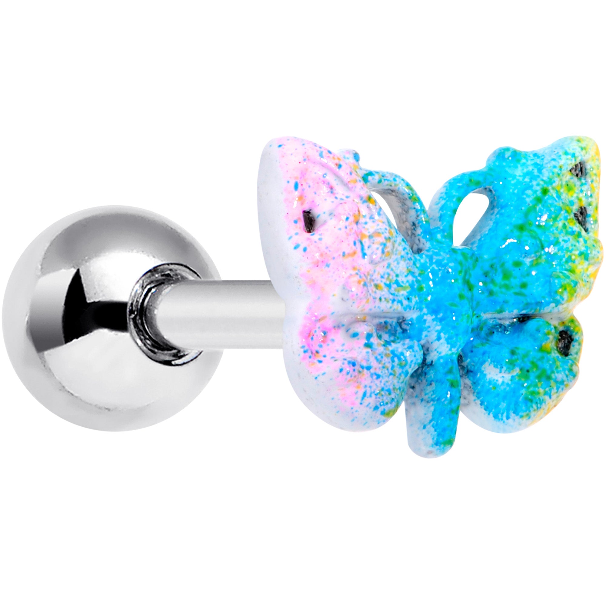 16 Gauge 1/4 Baroque Rainbow Butterfly Cartilage Tragus Earring