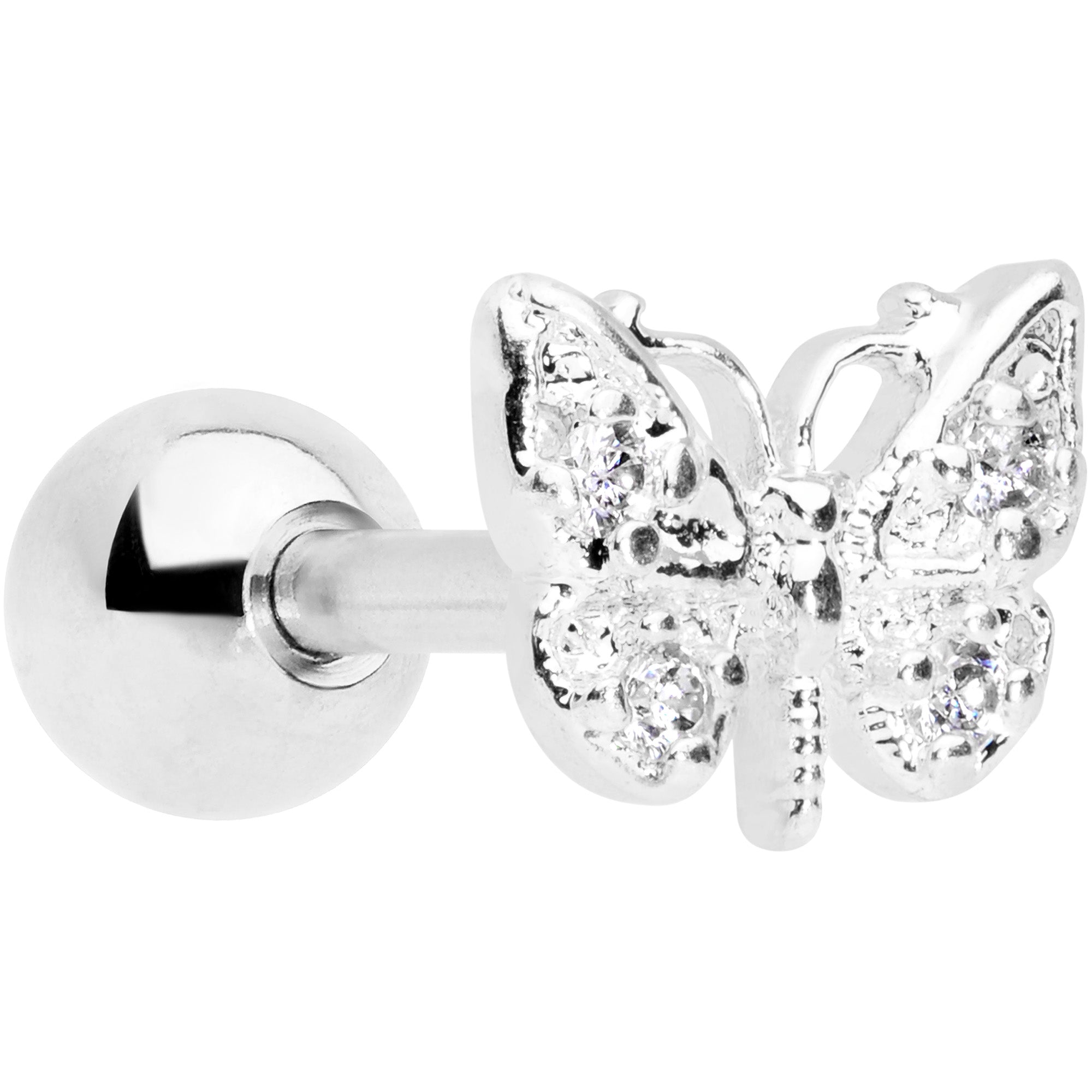 16 Gauge 1/4 Clear Gem Butterfly Cartilage Tragus Earring