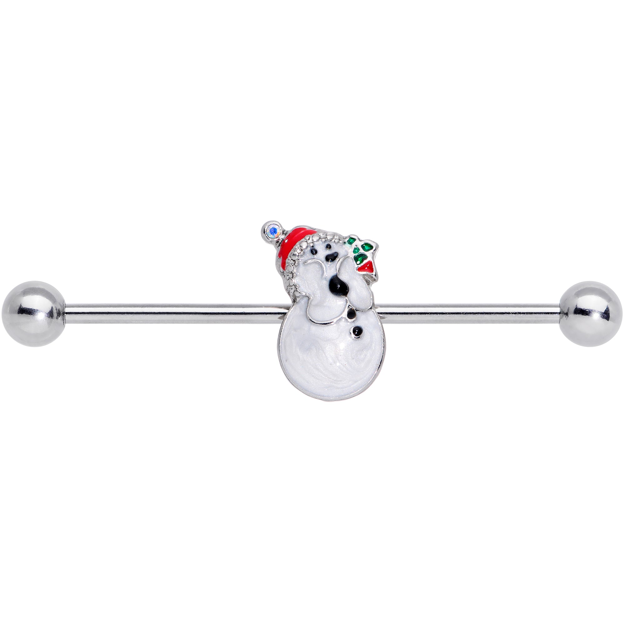 14 Gauge Aurora Green Gem Snowman Christmas Industrial Barbell 38mm