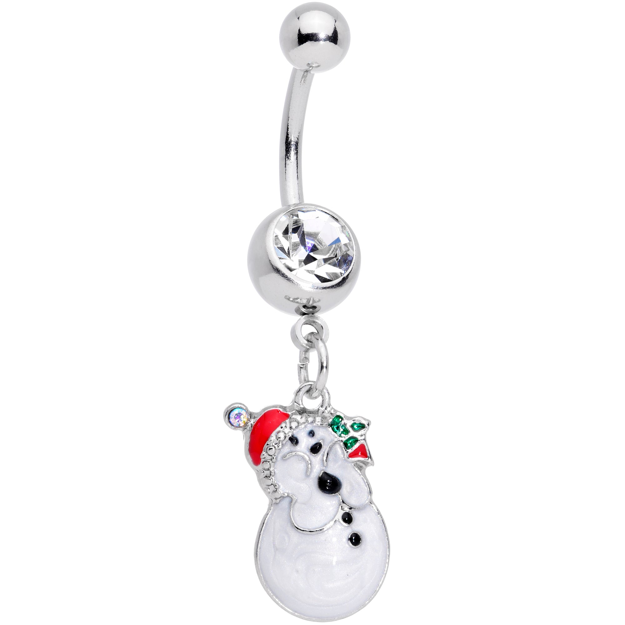 Clear Aurora Gem Holiday Snowman Christmas Dangle Belly Ring