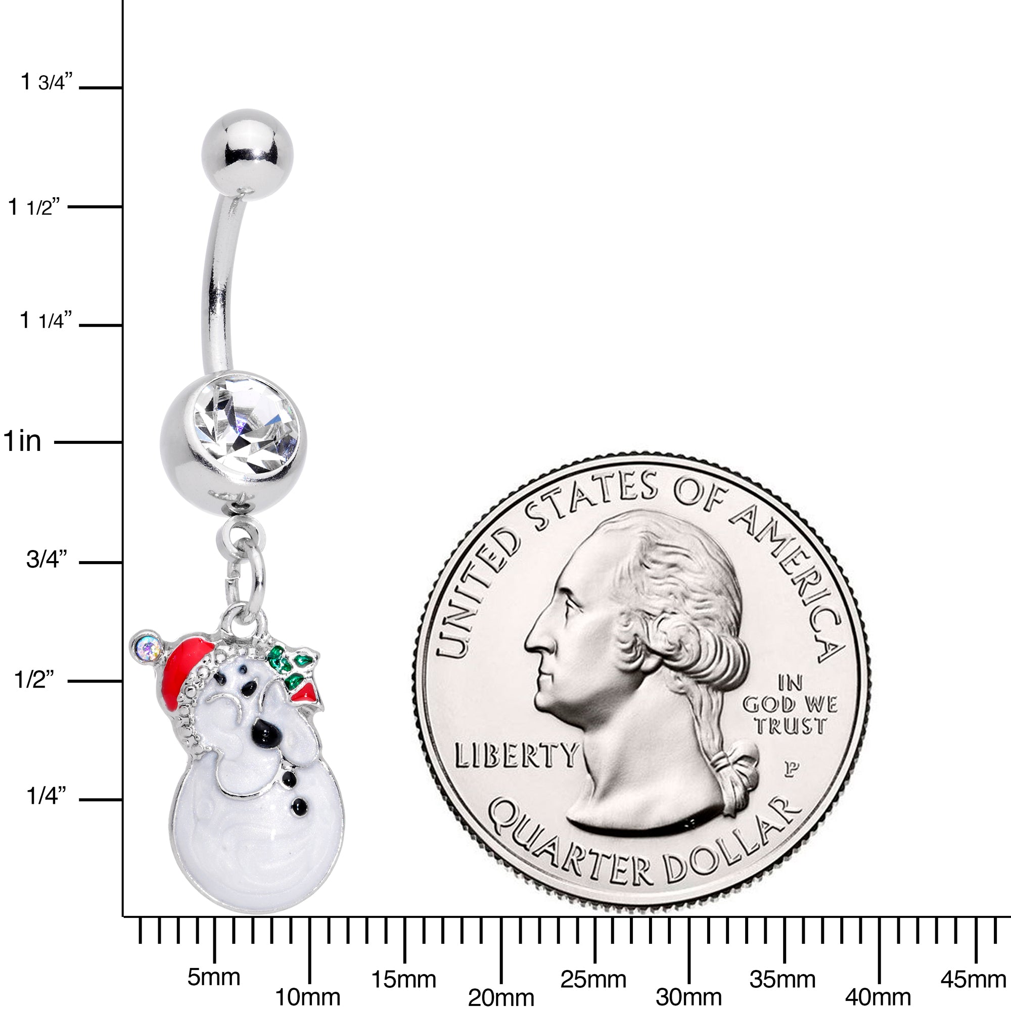 Clear Aurora Gem Holiday Snowman Christmas Dangle Belly Ring