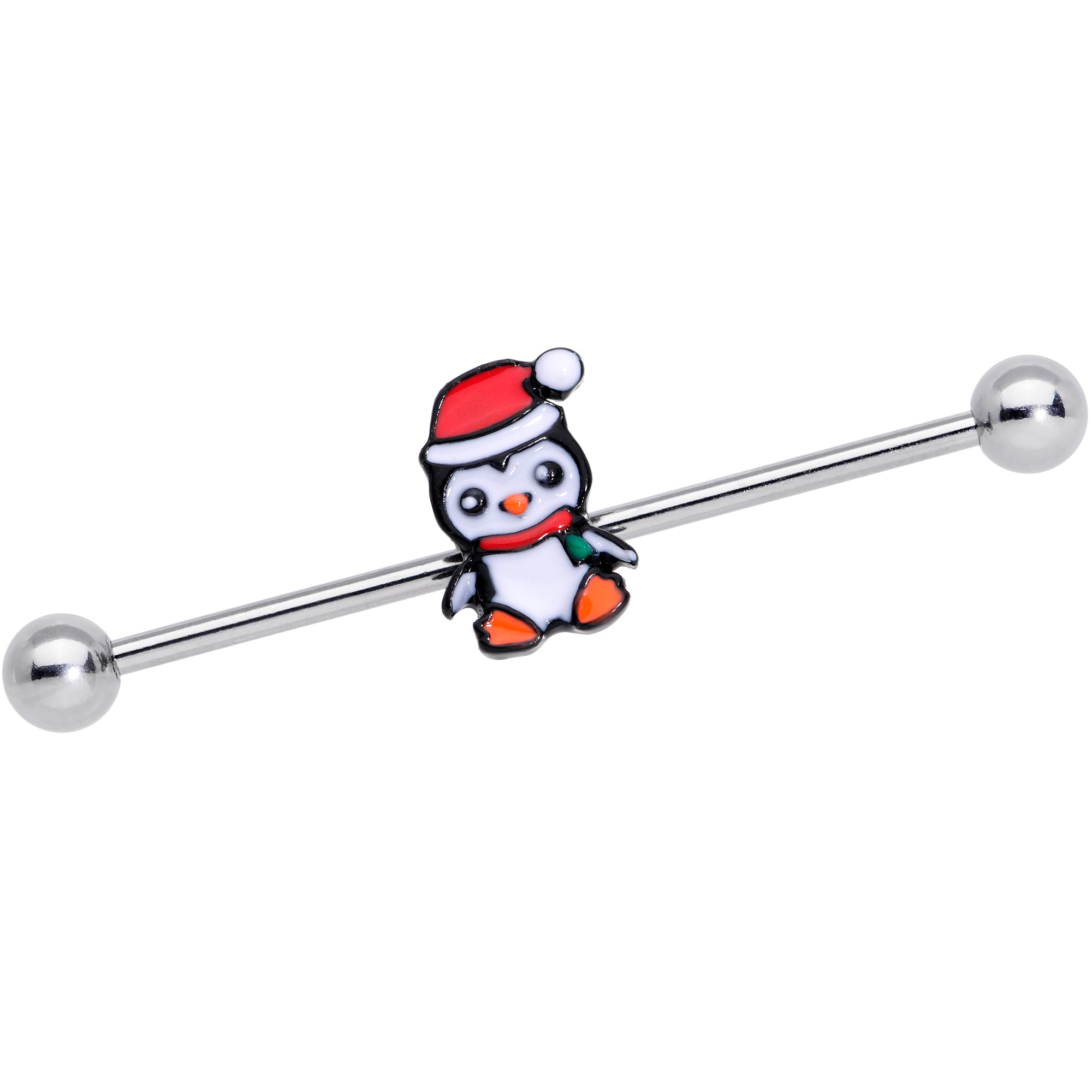 14 Gauge Santa Penguin Christmas Industrial Barbell 38mm