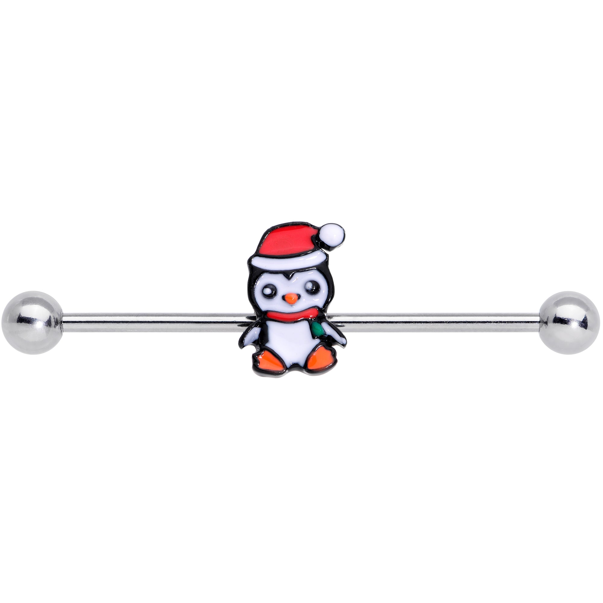 14 Gauge Santa Penguin Christmas Industrial Barbell 38mm